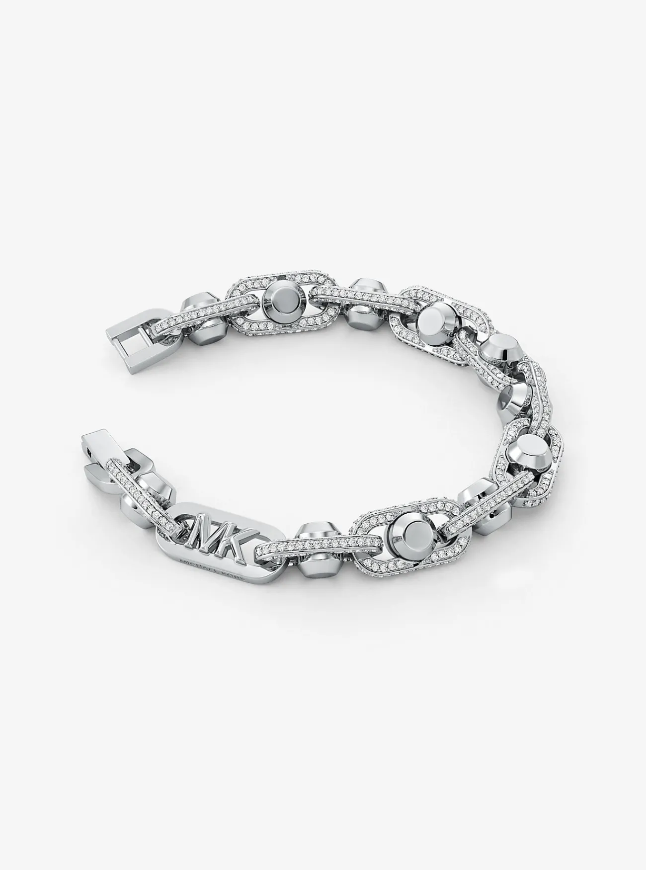 Michael Kors Schakelarmband Astor van messing met een plating met edelmetaal en siersteentjes, extra groot ZILVER Outlet
