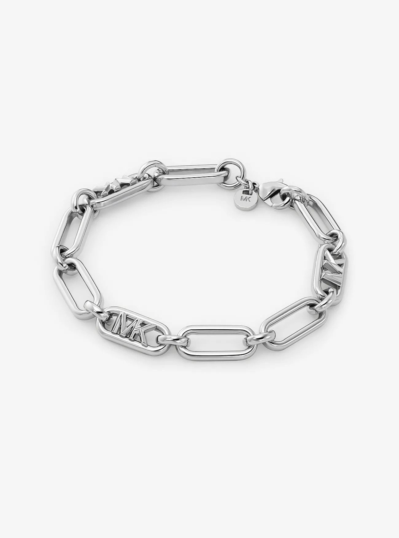 Michael Kors Schakelarmband van messing met platering met edelmetaal en Empire-logo ZILVER Clearance