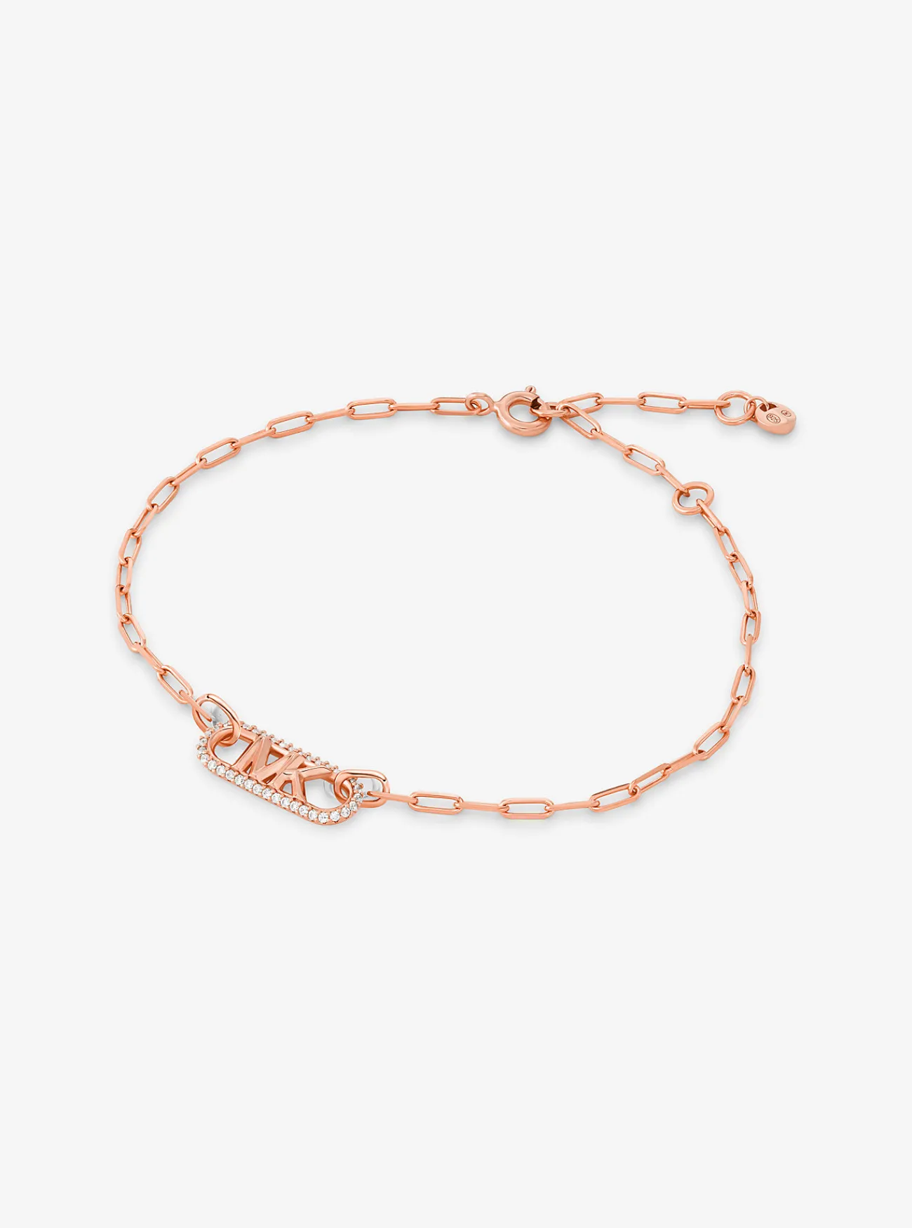 Michael Kors Schakelarmband van sterlingzilver met platering met edelmetaal, siersteentjes en Empire-logo ROS&Eacute;GOUD Fashion