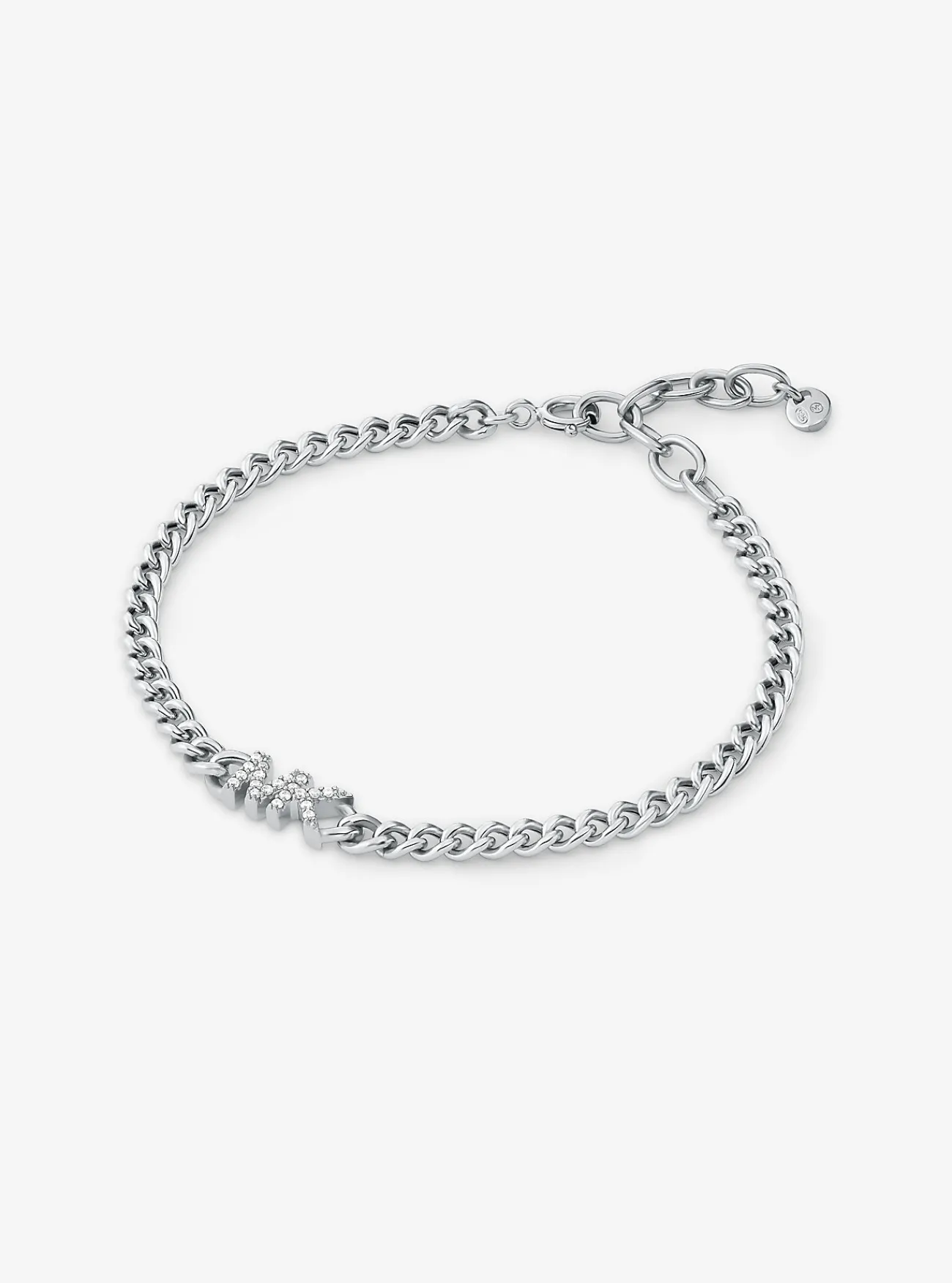 Michael Kors Schakelarmband van sterling met platering met edelmetaal, steentjes en logo ZILVER Clearance