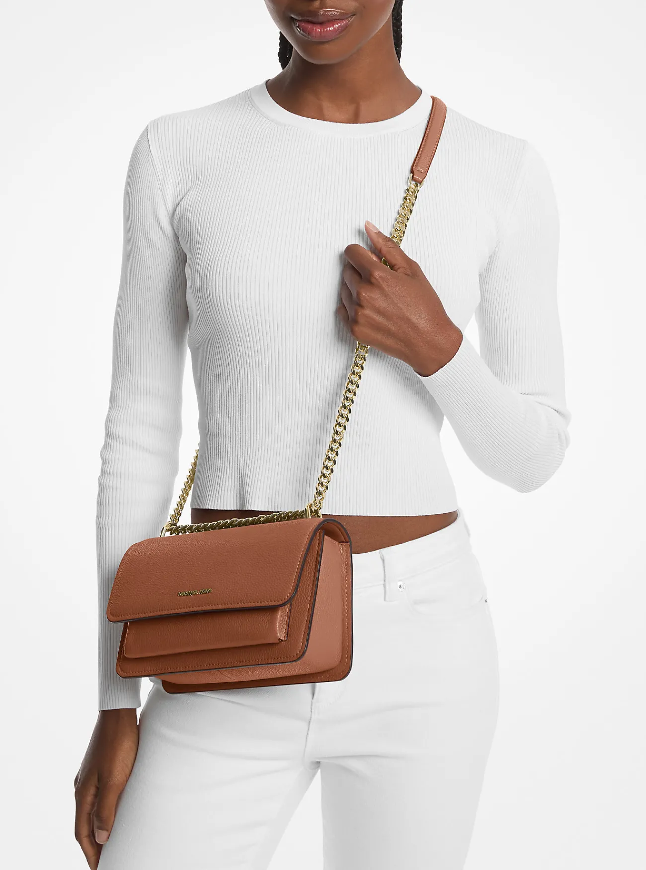 Michael Kors Schoudertas Claire van getrommeld leer, aanpasbaar en groot LUGGAGE Fashion