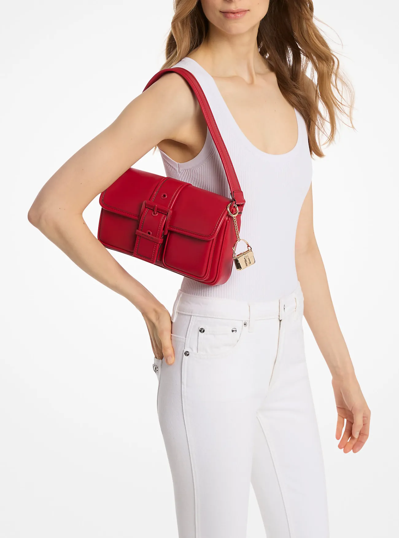 Michael Kors Schoudertas Colby van leer, middelgroot KARMOZIJNROOD Online