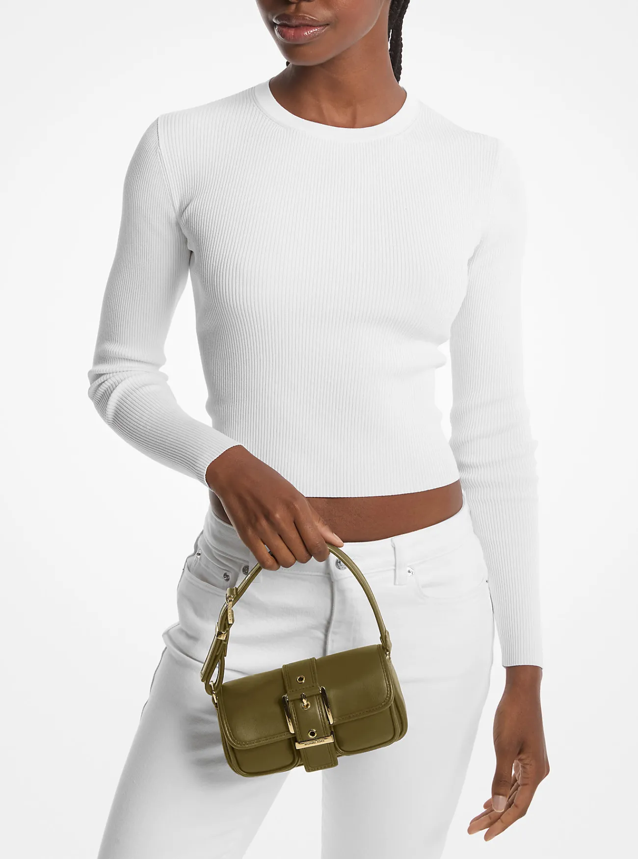 Michael Kors Schoudertas Colby van leer, extra klein SAFARIGROEN Online