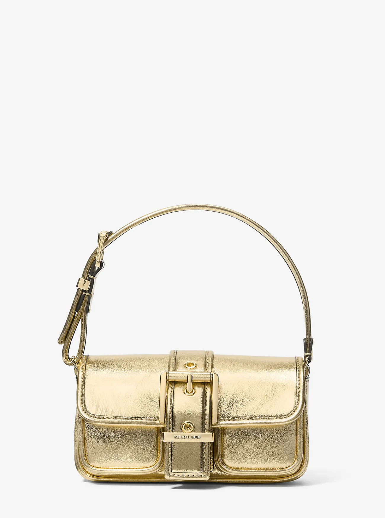 Michael Kors Schoudertas Colby van metallic leer, extra klein LICHTGOUD Sale