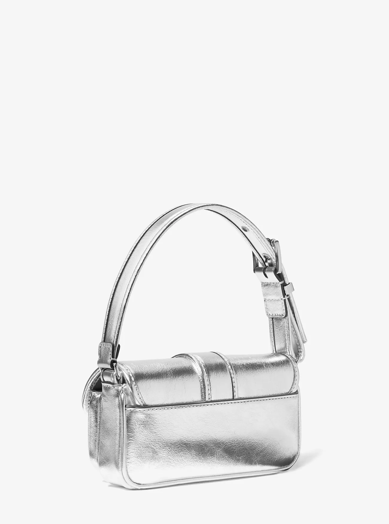 Michael Kors Schoudertas Colby van metallic leer, extra klein ZILVER Clearance