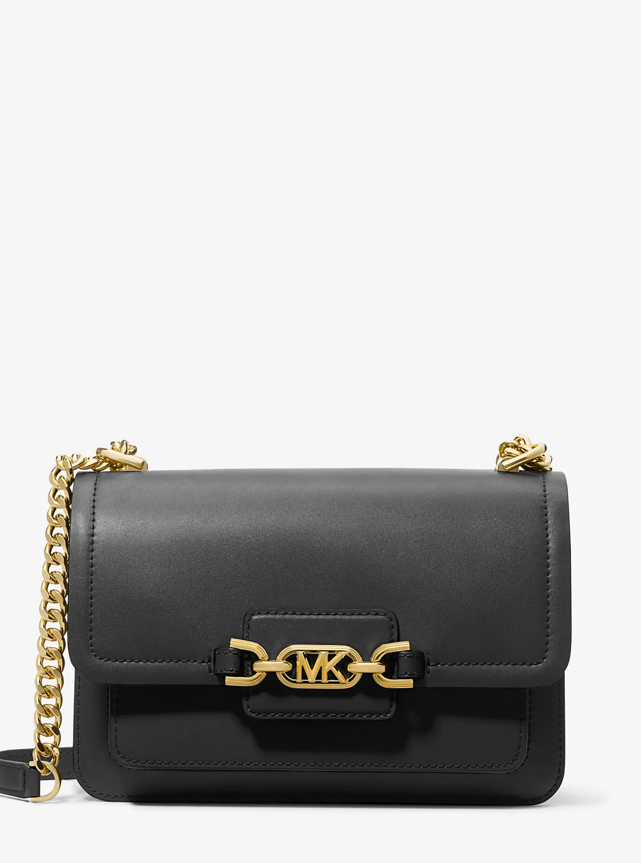 Michael Kors Schoudertas Heather van leer, groot ZWART Clearance