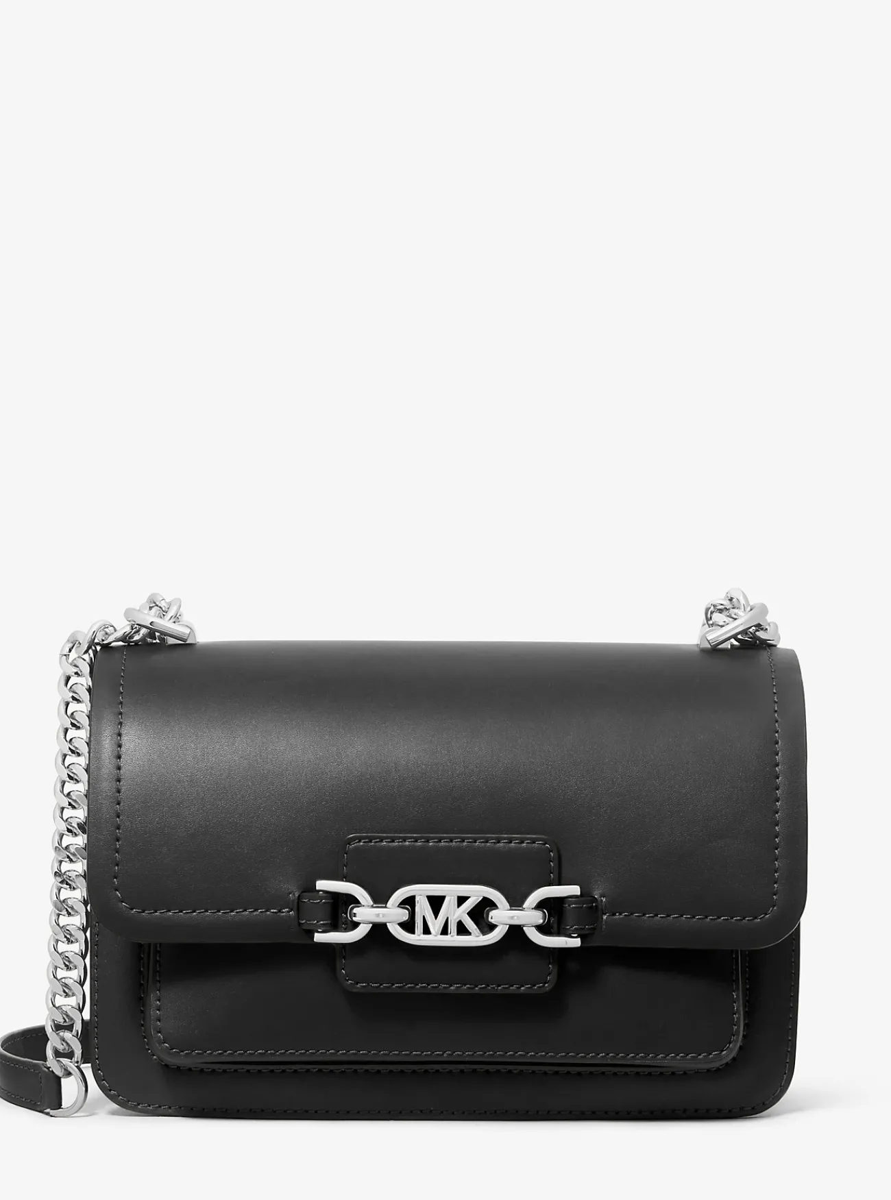 Michael Kors Schoudertas Heather van leer, groot ZWART Clearance