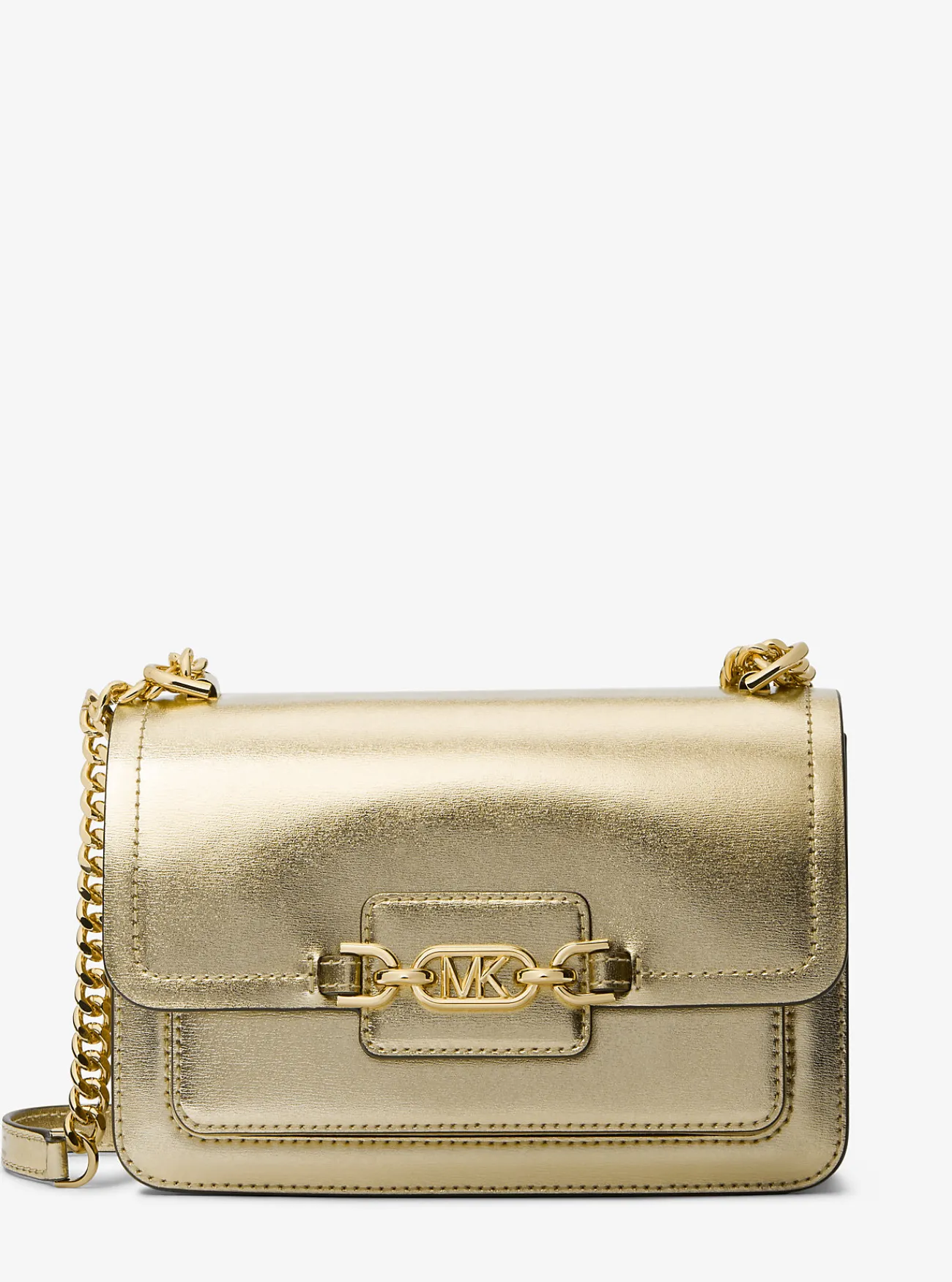Michael Kors Schoudertas Heather van metallic leer, groot LICHTGOUD Outlet