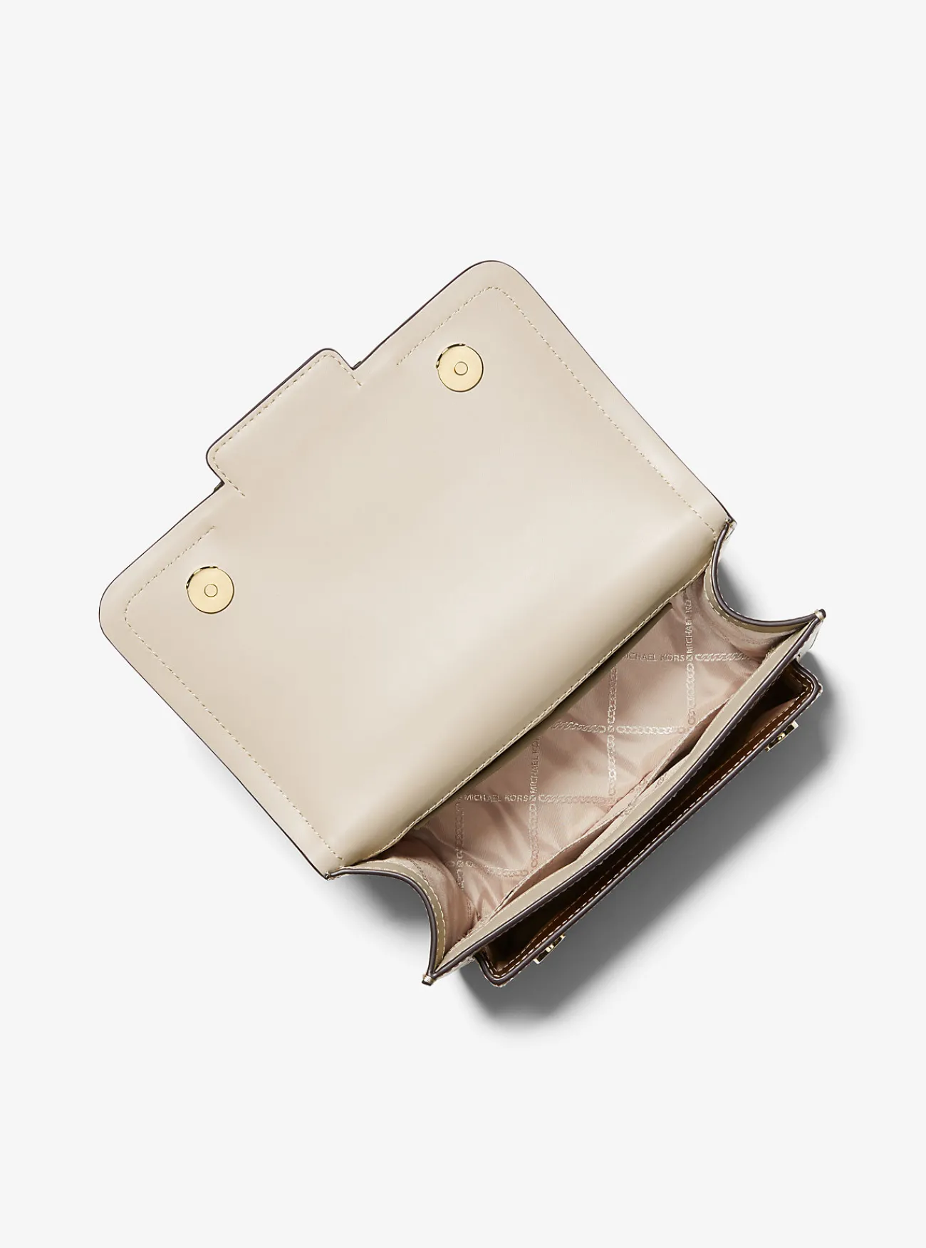 Michael Kors Schoudertas Heather van metallic leer, groot LICHTGOUD Outlet
