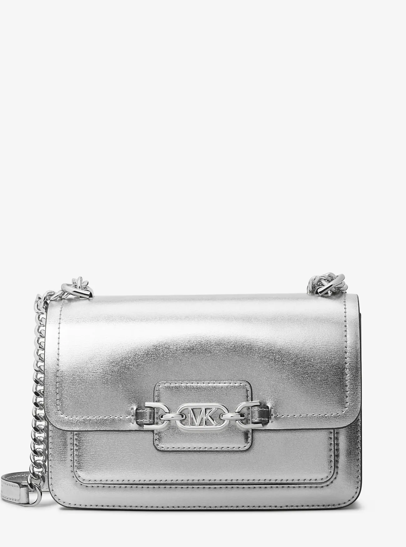 Michael Kors Schoudertas Heather van metallic leer, groot ZILVER Fashion