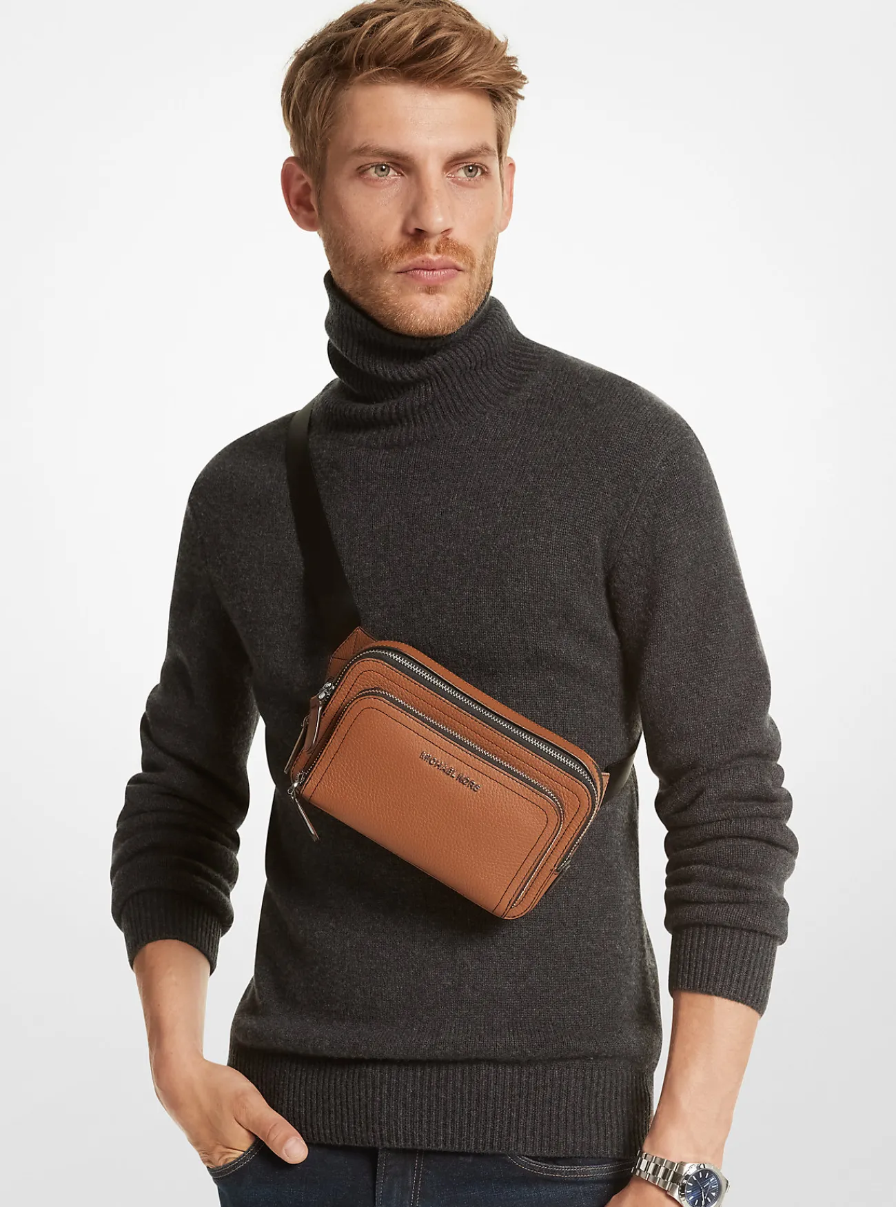 Michael Kors Schoudertas Hudson van getrommeld leer, klein LUGGAGE Clearance