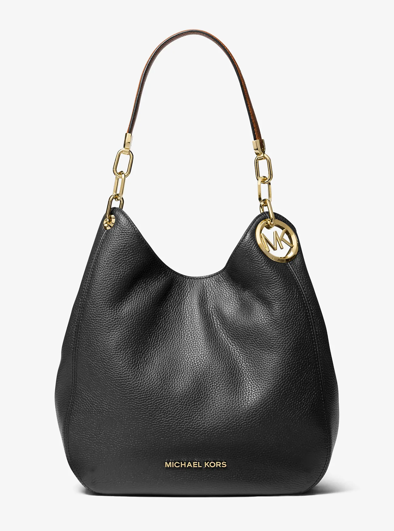 Michael Kors Schoudertas Lillie van getrommeld leer, groot ZWART Online