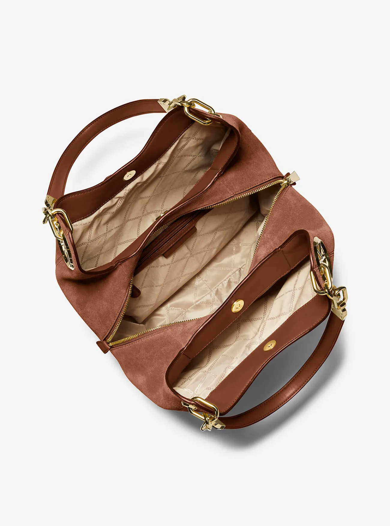 Michael Kors Schoudertas Lillie van su&egrave;de, groot LUGGAGE Discount