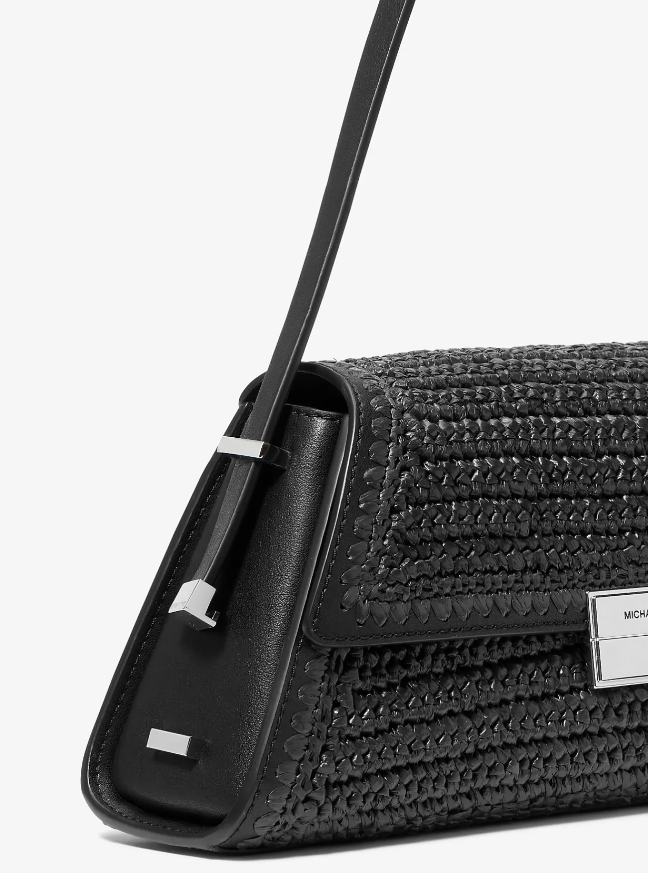 Michael Kors Schoudertas Ludlow van handgehaakt stro, middelgroot ZWART New