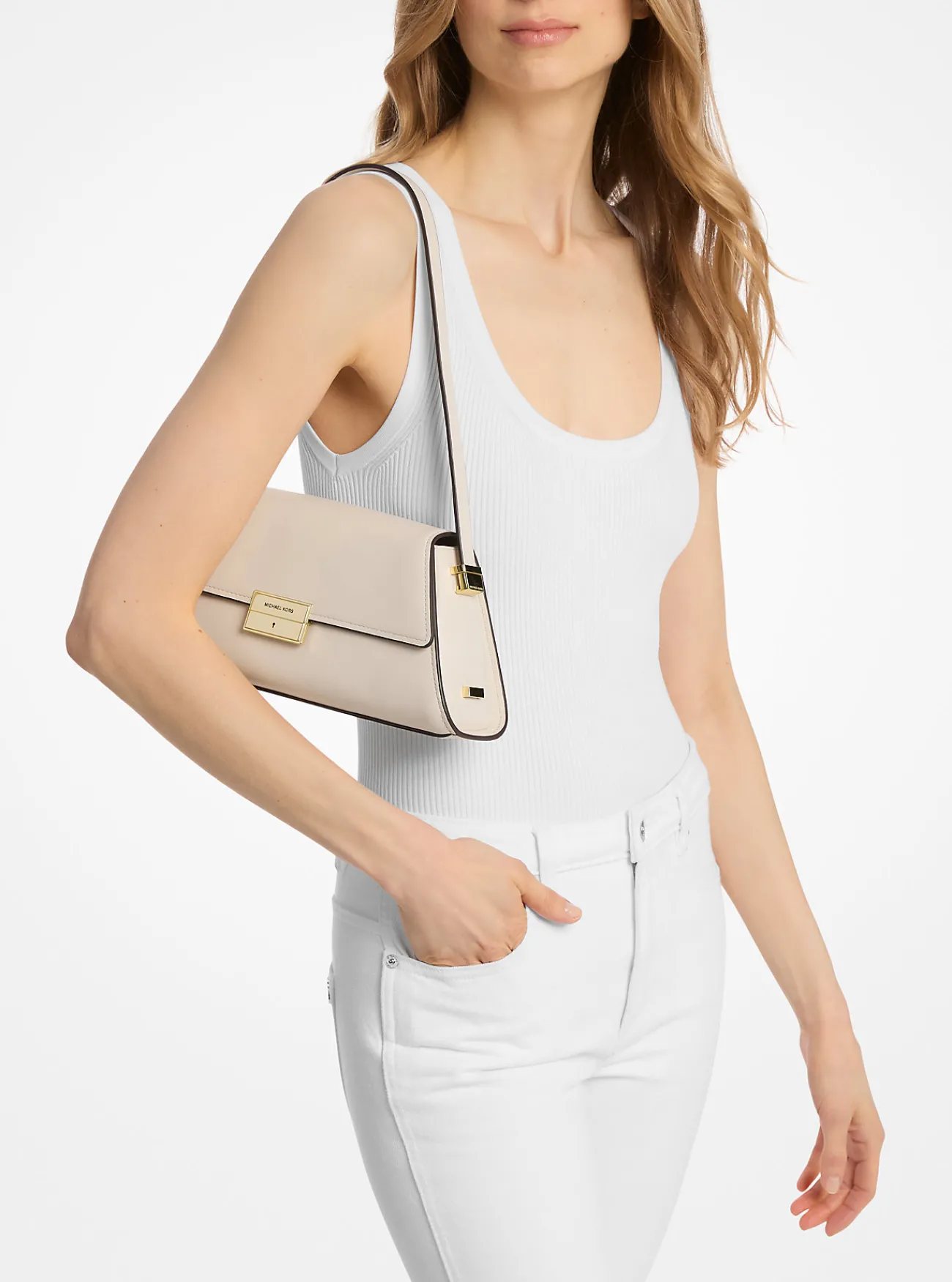 Michael Kors Schoudertas Ludlow van leer, middelgroot Clearance