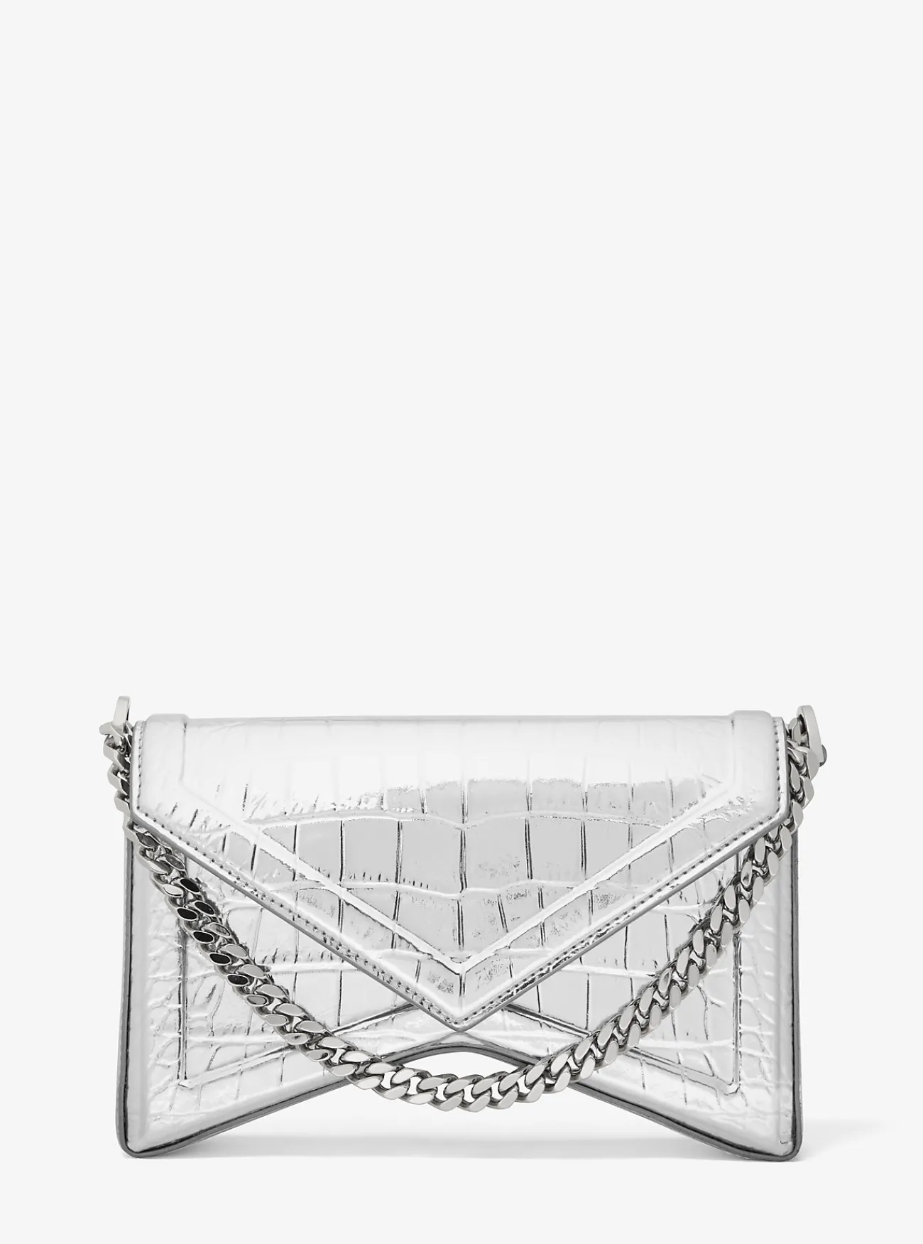 Michael Kors Schoudertas Manhatta van metallic leer met krokodillenprint in reli&euml;f ZILVER Discount