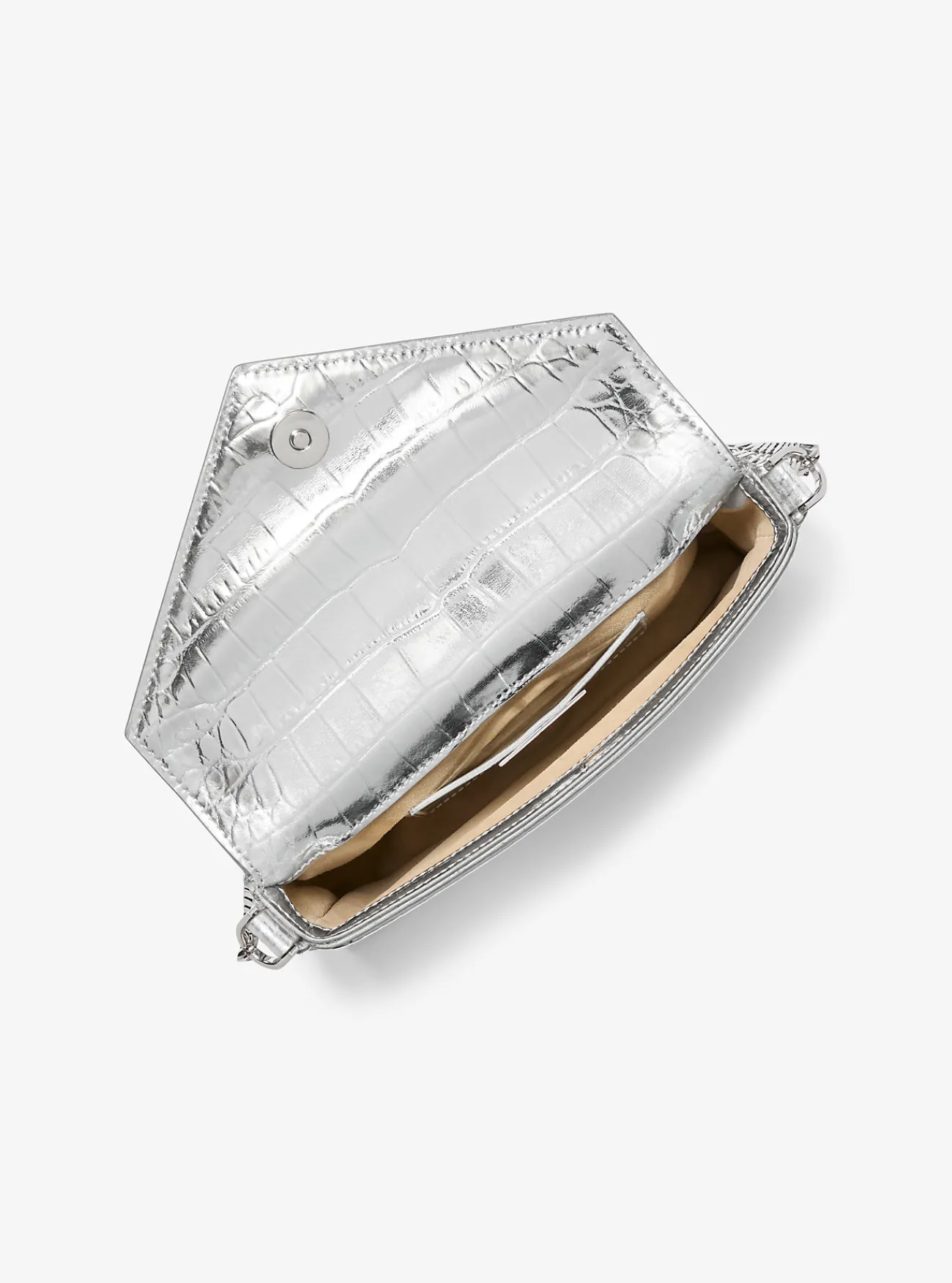 Michael Kors Schoudertas Manhatta van metallic leer met krokodillenprint in reli&euml;f ZILVER Discount