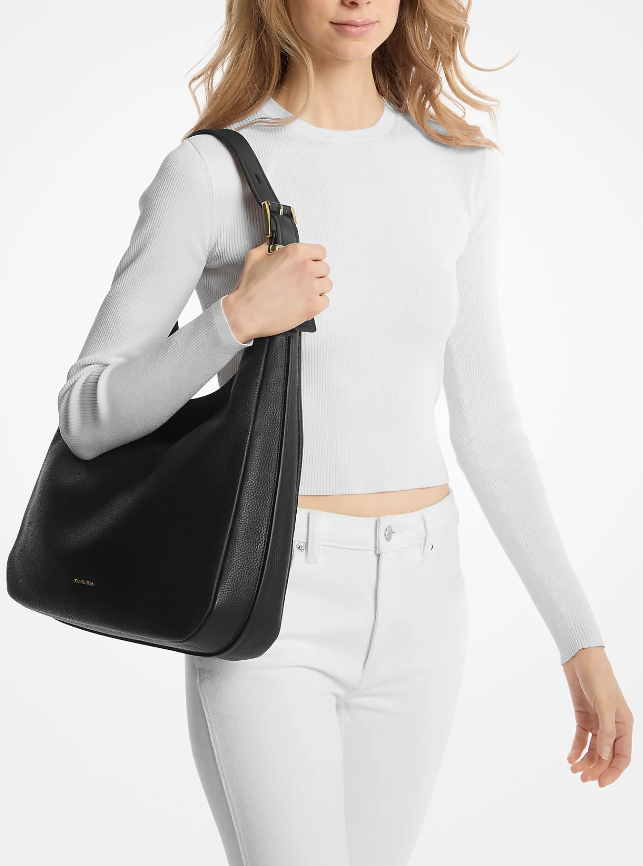 Michael Kors Schoudertas Nolita van getrommeld leer, groot hobomodel ZWART Outlet