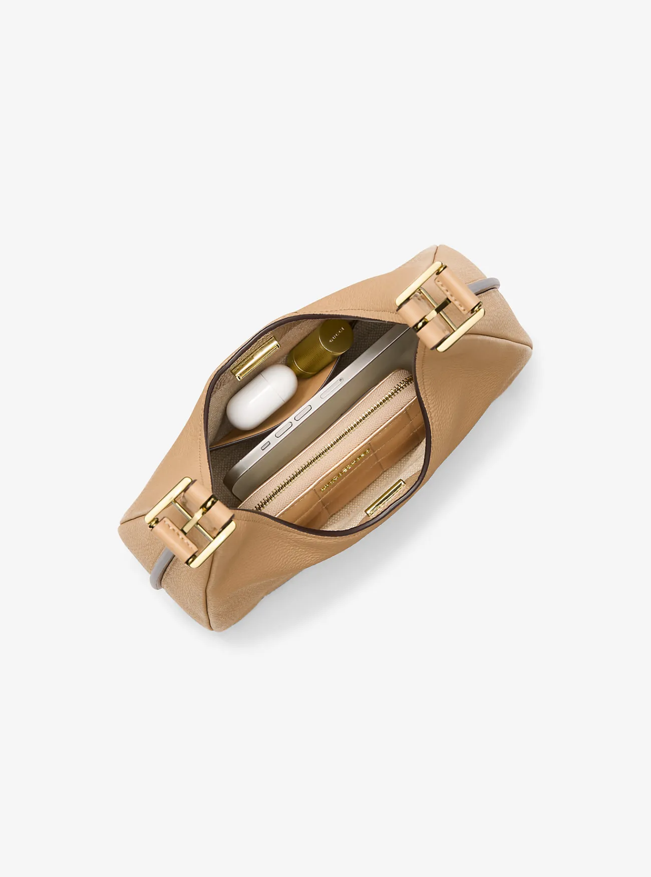 Michael Kors Schoudertas Nolita van getrommeld leer, klein hobomodel CAMEL Discount