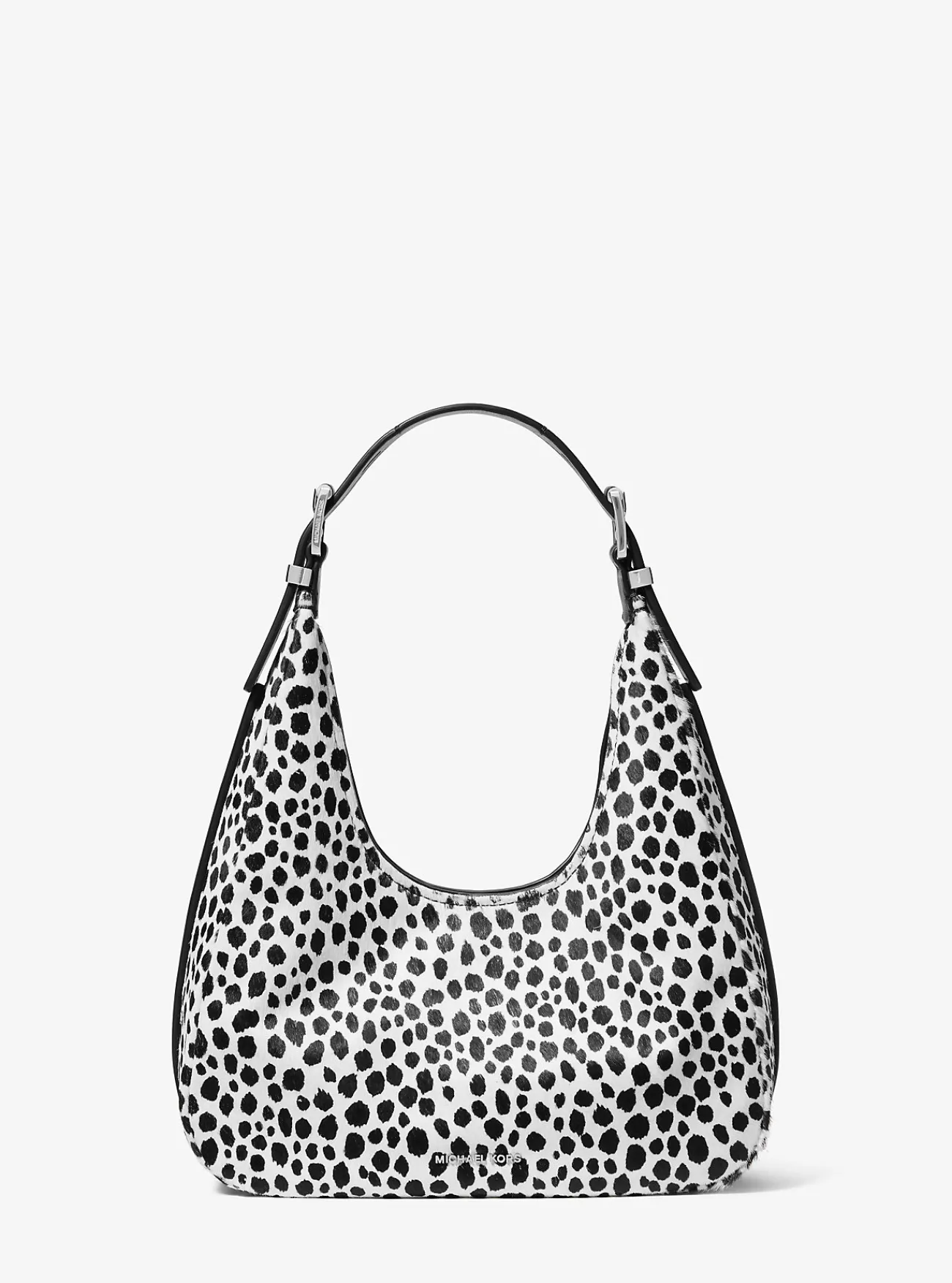 Michael Kors Schoudertas Nolita van kalfshaar met jachtluipaardprint, klein hobomodel ZWARTCOMBO Discount