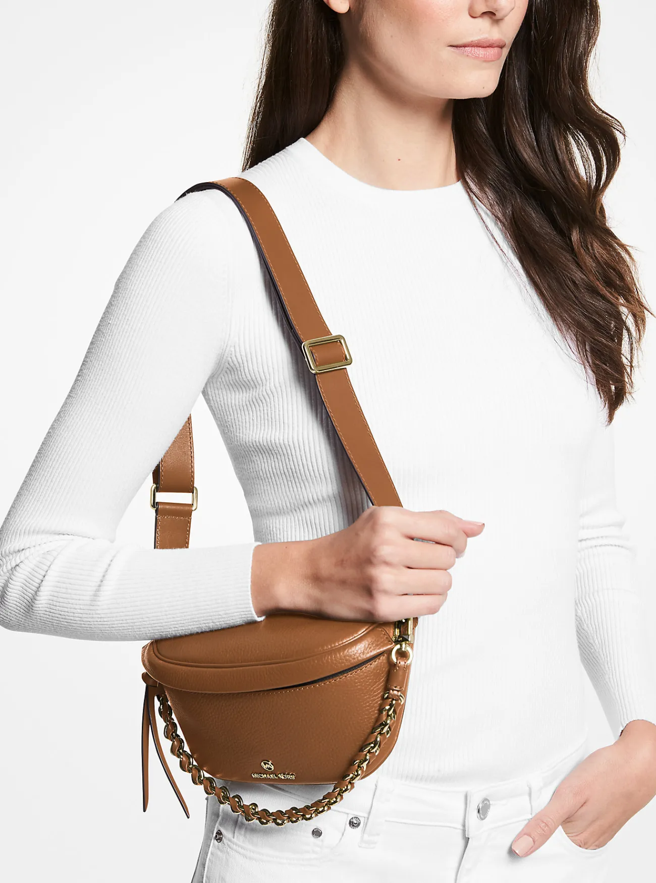 Michael Kors Schoudertas Slater van getrommeld leer, extra klein LUGGAGE Discount
