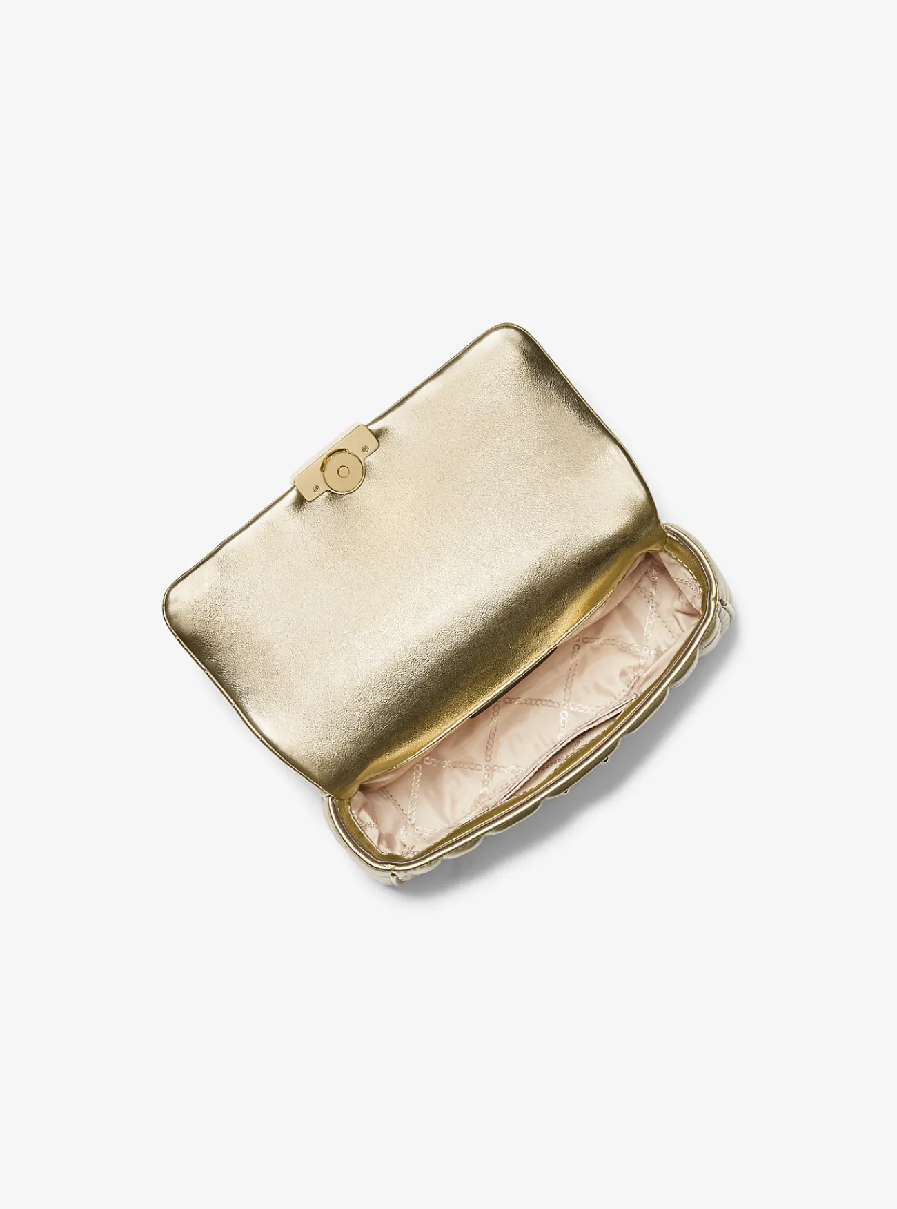 Michael Kors Schoudertas Tribeca van doorgestikt metallic leer, klein LICHTGOUD Hot