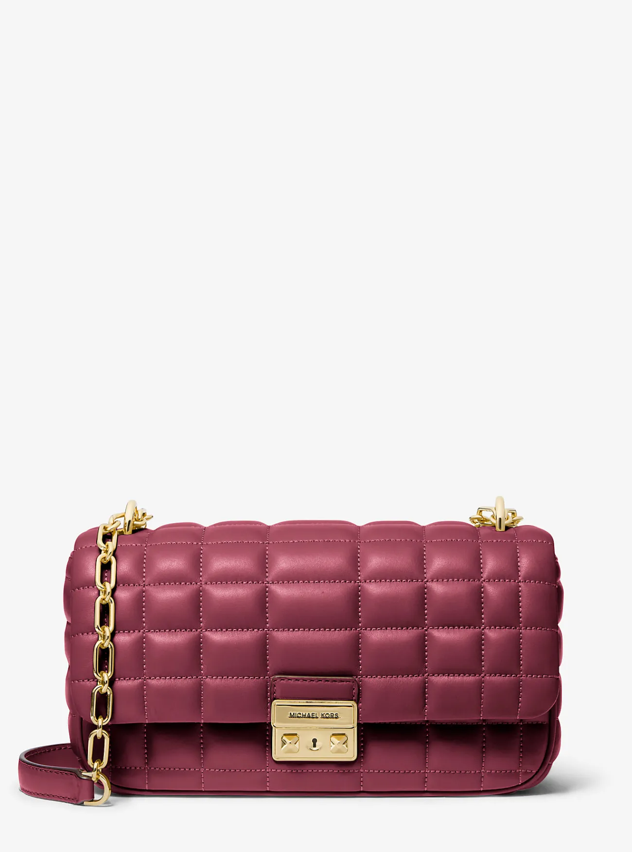 Michael Kors Schoudertas Tribeca van doorgestikt leer, groot MOERBEI Clearance