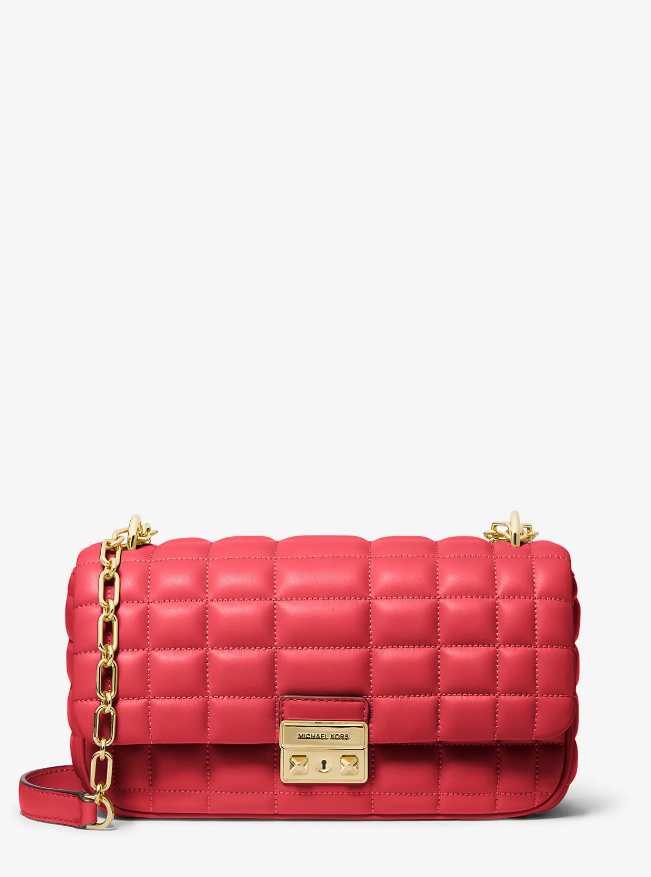Michael Kors Schoudertas Tribeca van doorgestikt leer, groot KARMOZIJNROOD Fashion