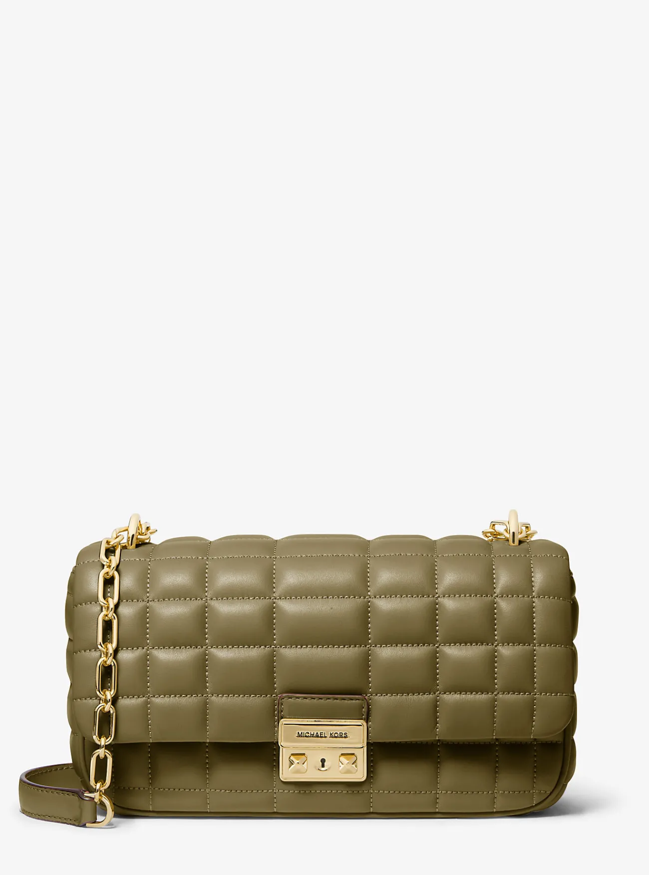Michael Kors Schoudertas Tribeca van doorgestikt leer, groot SAFARIGROEN New
