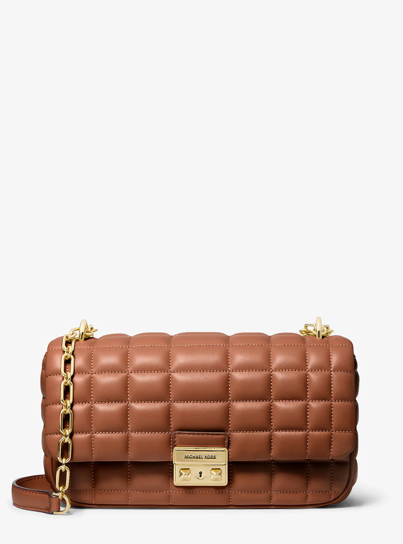 Michael Kors Schoudertas Tribeca van doorgestikt leer, groot LUGGAGE Discount
