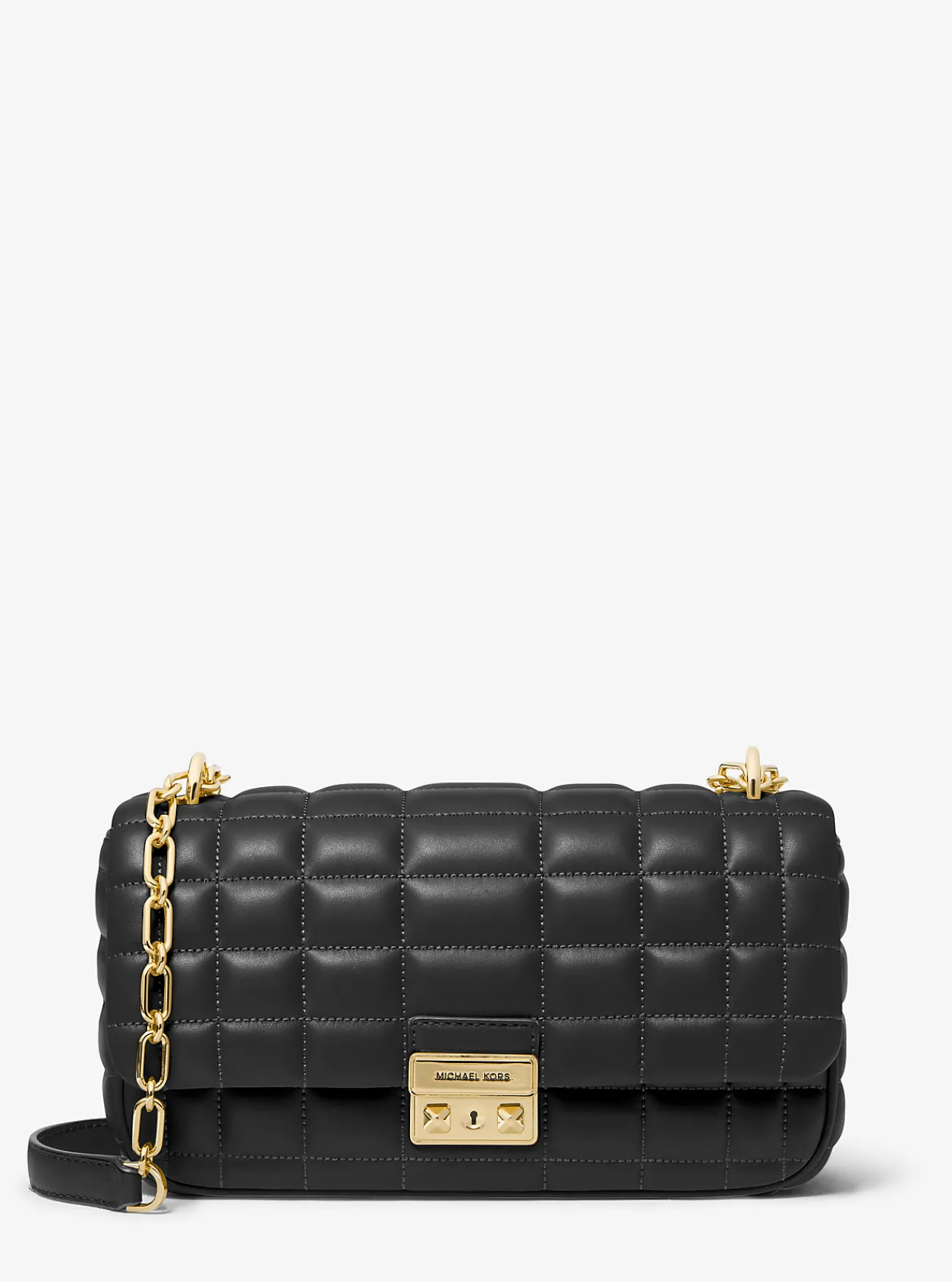 Michael Kors Schoudertas Tribeca van doorgestikt leer, groot ZWART Outlet