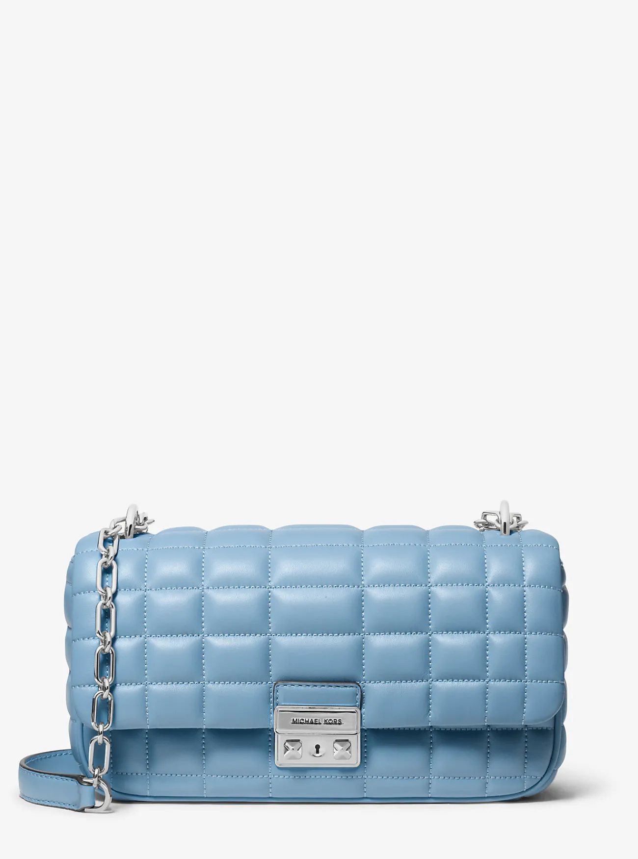 Michael Kors Schoudertas Tribeca van doorgestikt leer, groot CHAMBRAY Clearance