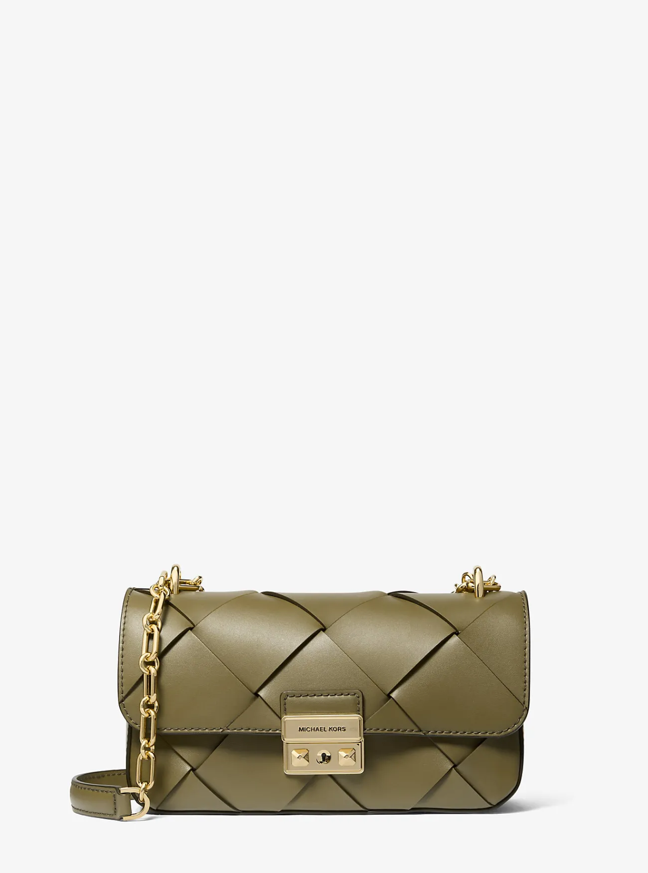 Michael Kors Schoudertas Tribeca van geweven leer, klein SAFARIGROEN Sale