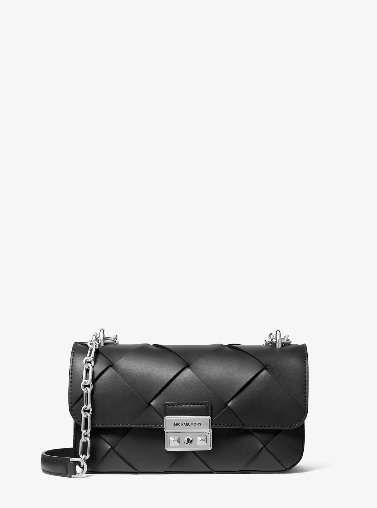 Michael Kors Schoudertas Tribeca van geweven leer, klein ZWART Hot
