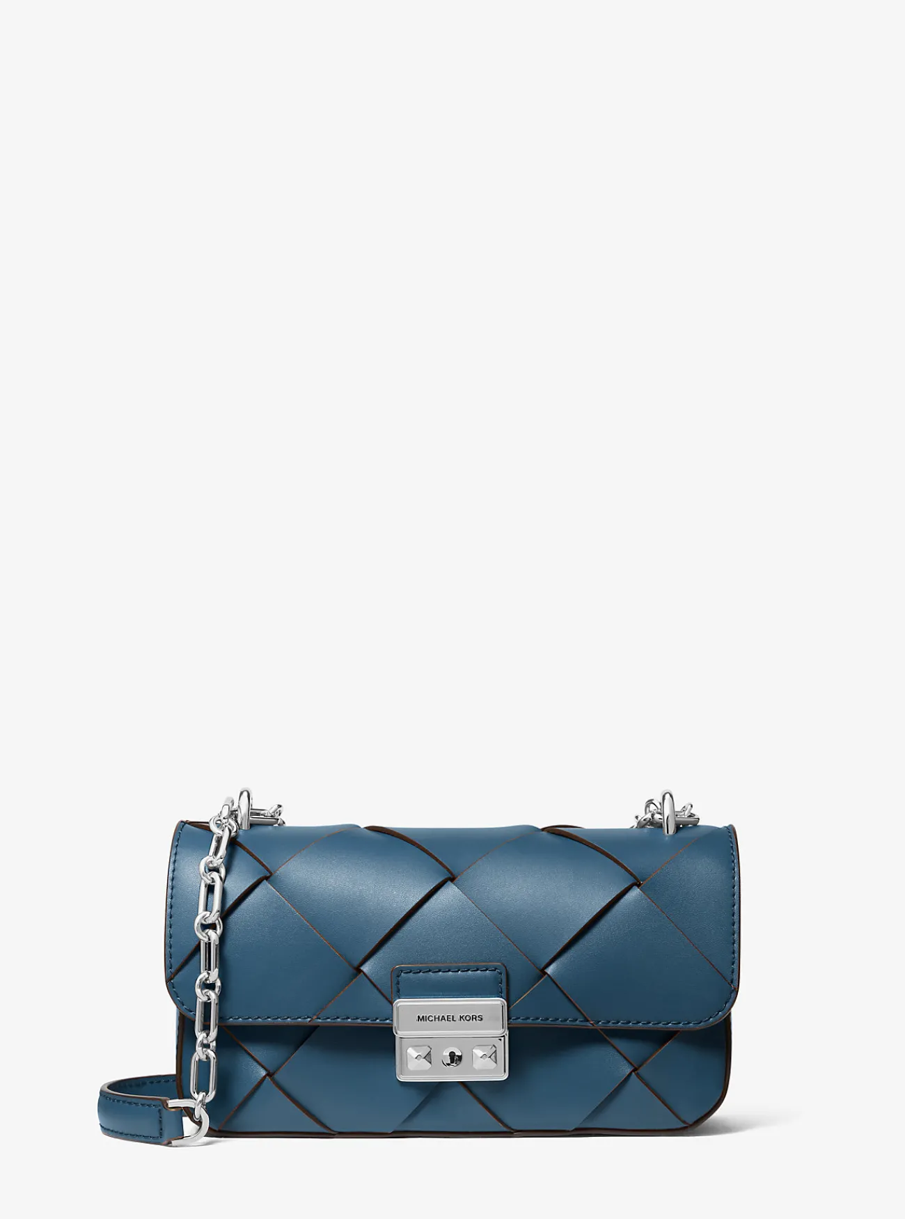Michael Kors Schoudertas Tribeca van geweven leer, klein DONKERCHAMBRAY Fashion