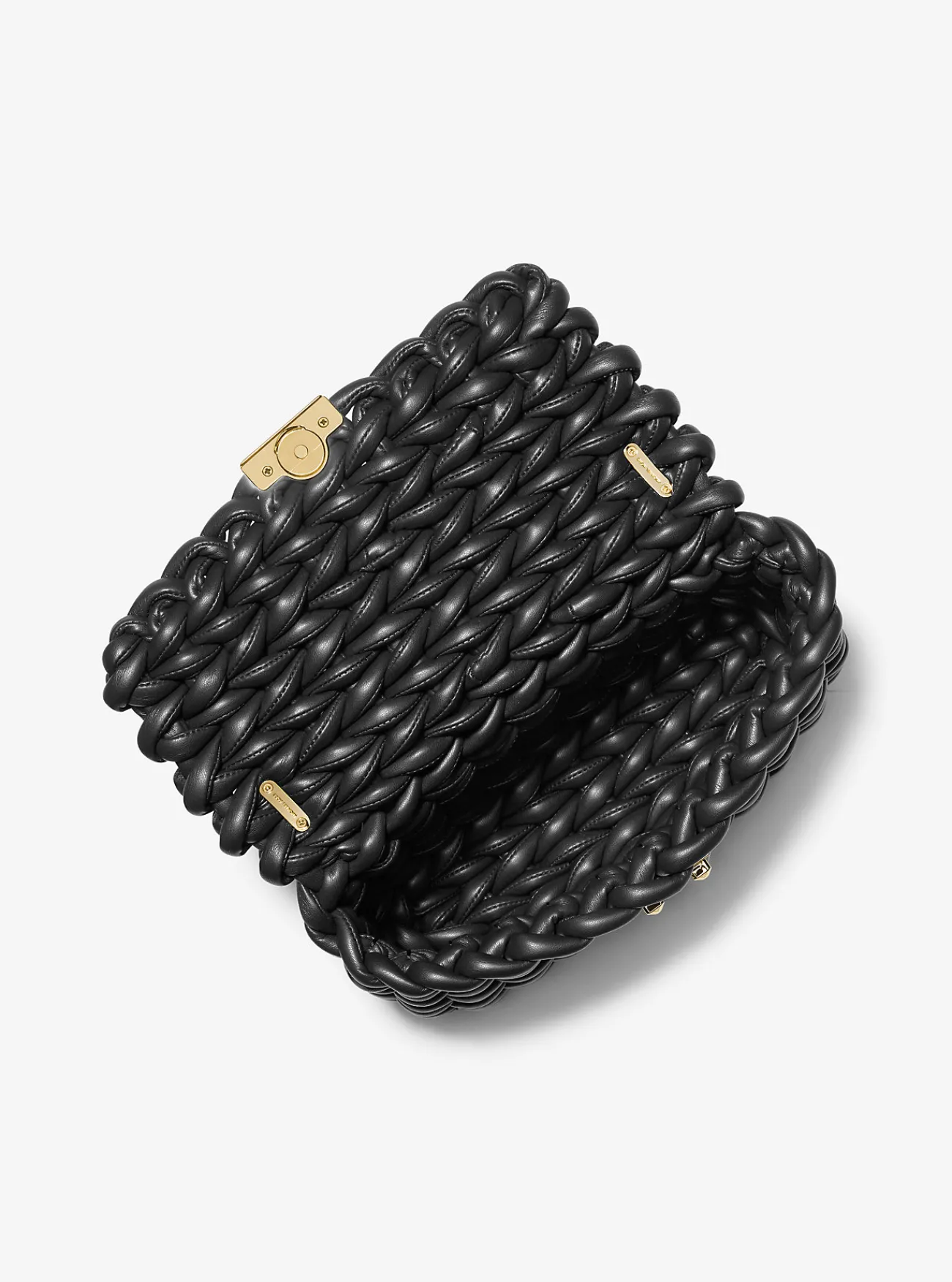 Michael Kors Schoudertas Tribeca van handgevlochten leer, groot ZWART New
