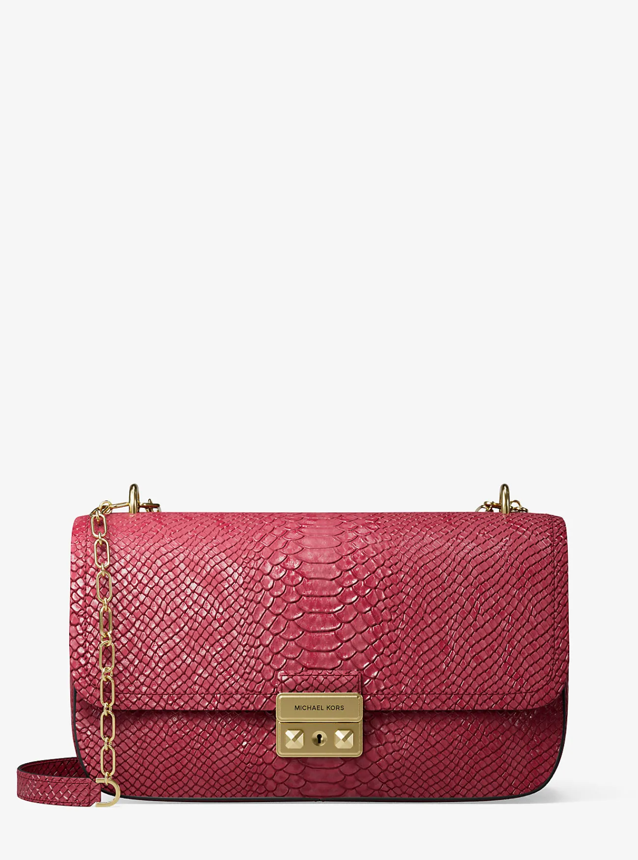 Michael Kors Schoudertas Tribeca van leer met slangenprint in reliëf, groot MOERBEI Discount