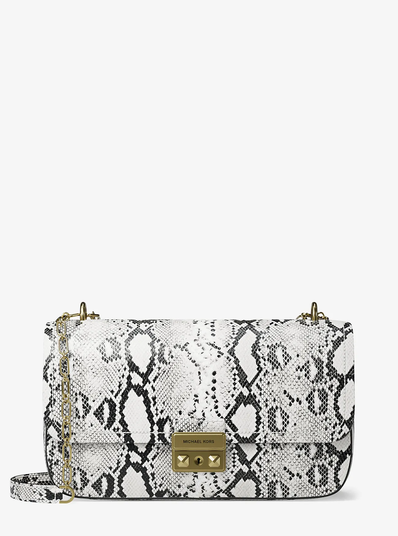 Michael Kors Schoudertas Tribeca van leer met slangenprint in reli&euml;f, groot NATUREL Online