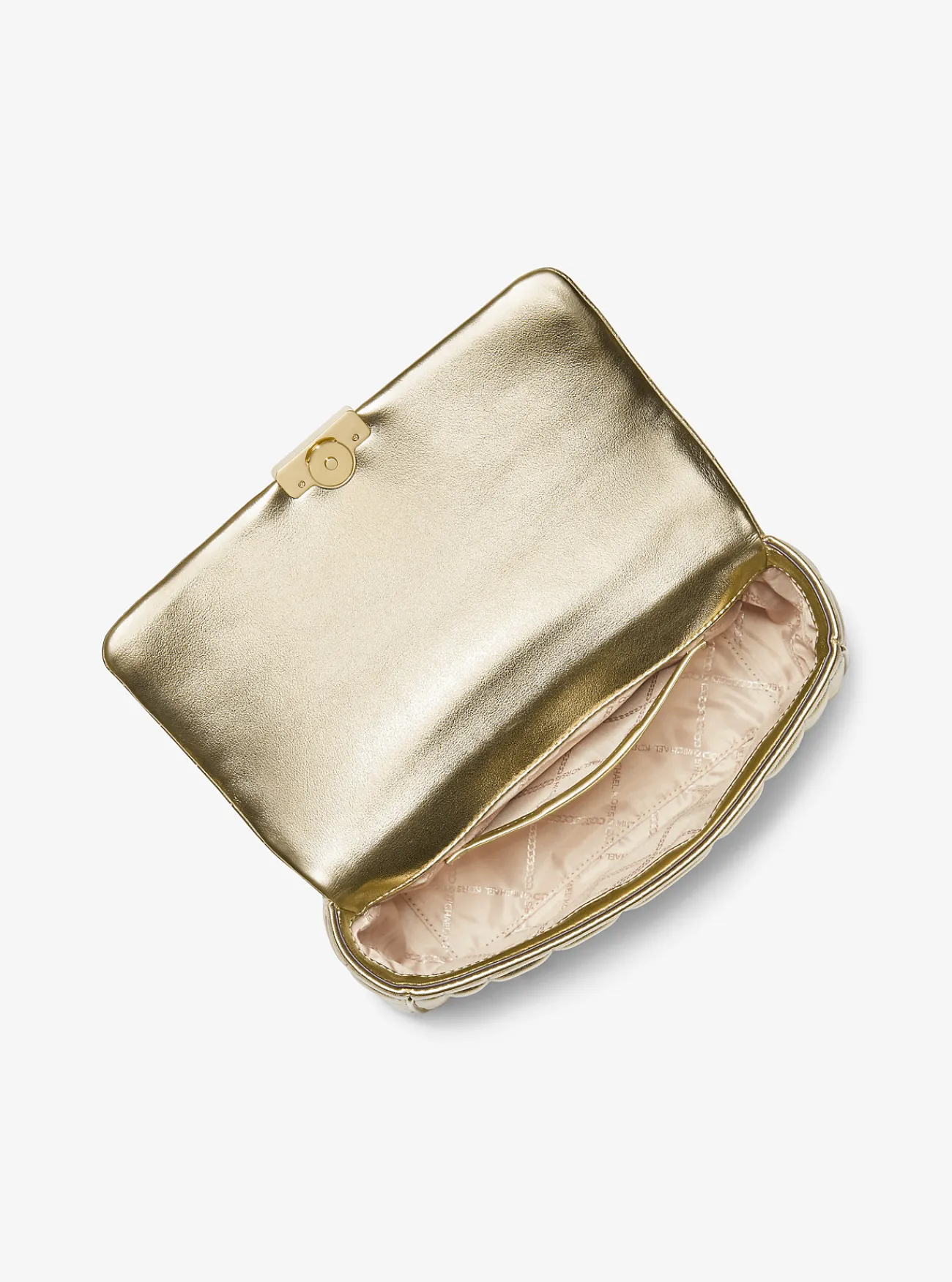 Michael Kors Schoudertas Tribeca van metallic doorgestikt leer, groot LICHTGOUD Outlet