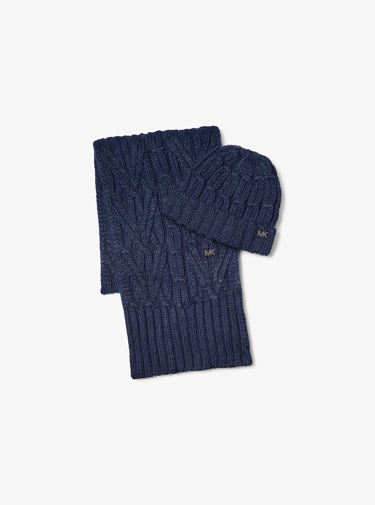 Michael Kors Set van beanie en sjaal in kabelbreisel MIDDERNACHTSBLAUW Clearance