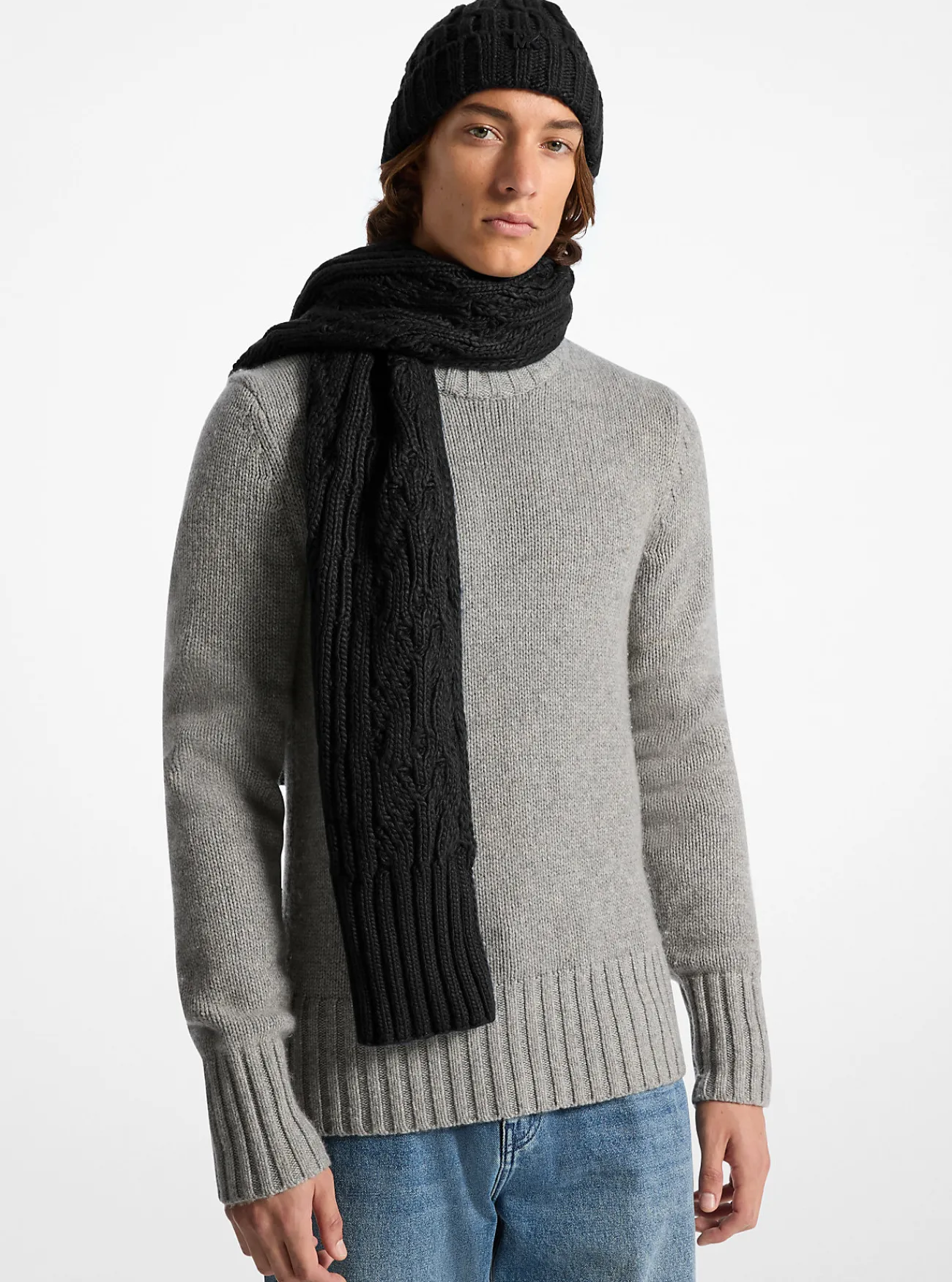 Michael Kors Set van beanie en sjaal in kabelbreisel ZWART Fashion