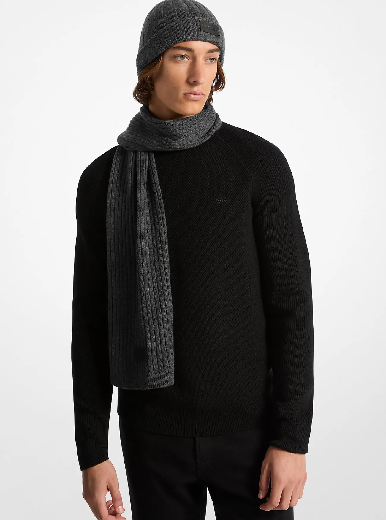 Michael Kors Set van beanie en sjaal in ribbreisel HOUTSKOOLMELANGE Discount