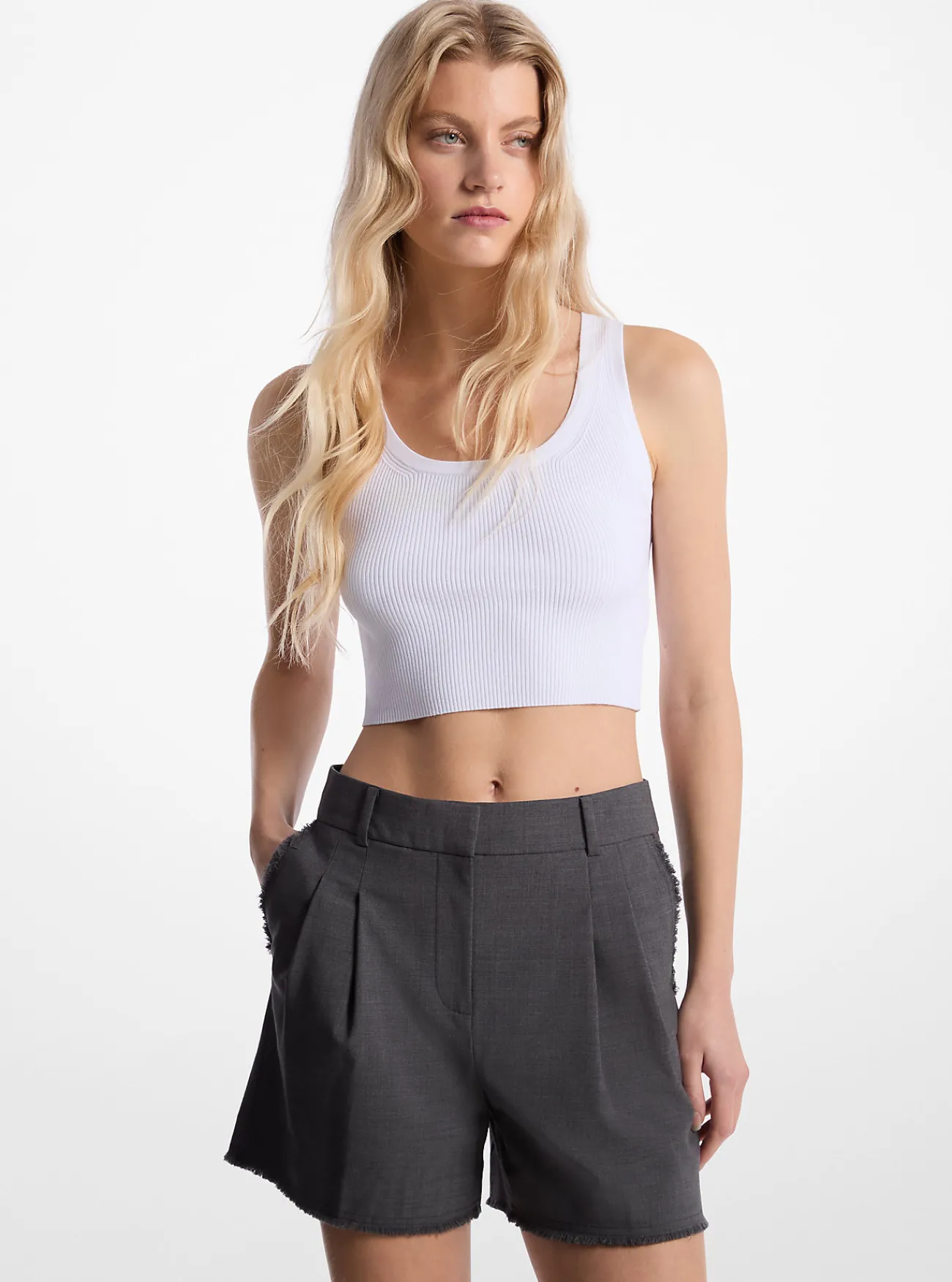 Michael Kors Short van wol met stretch, met plooien en gerafeld DERBYHEATHER Clearance