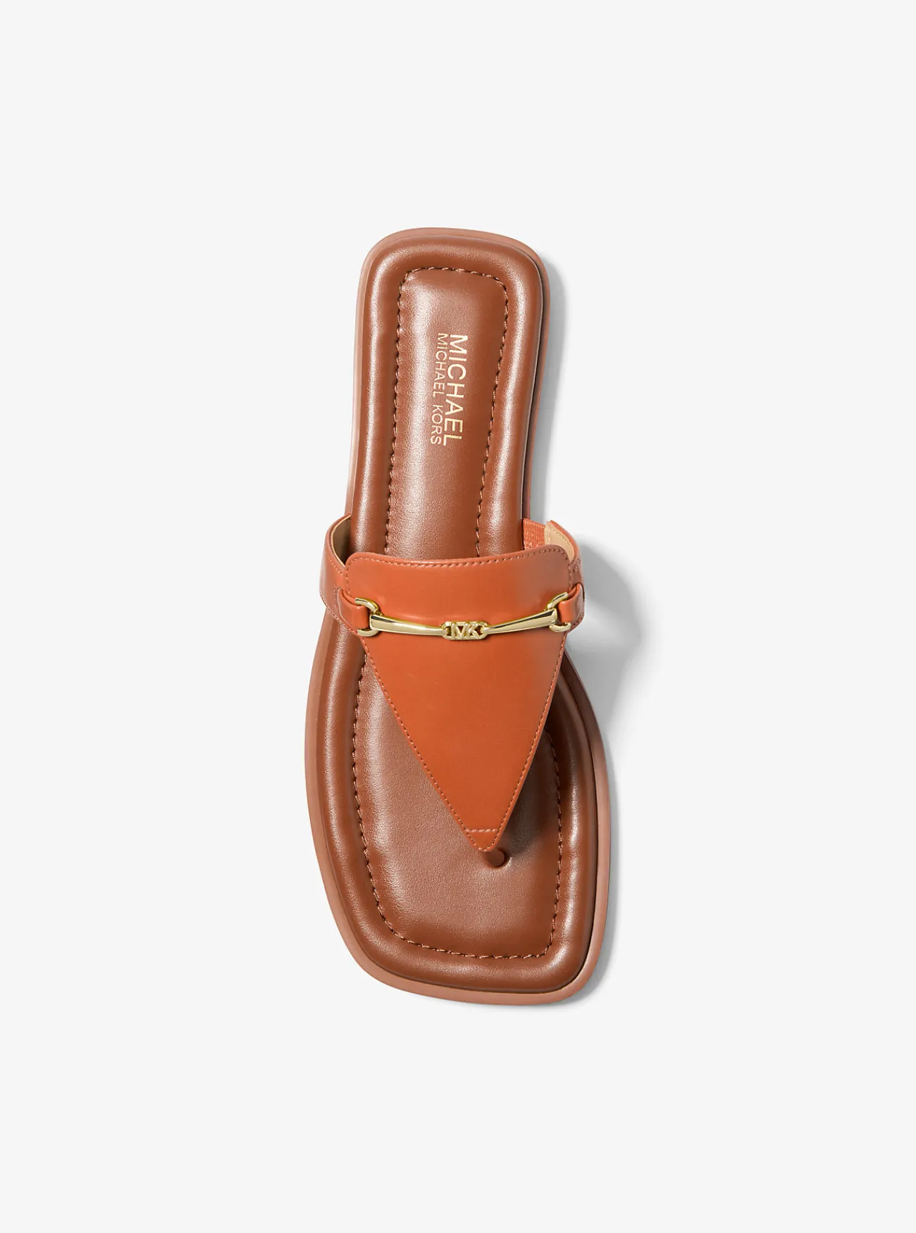 Michael Kors Slipper Lena van leer met T-bandje ORANJEPUNCH Sale