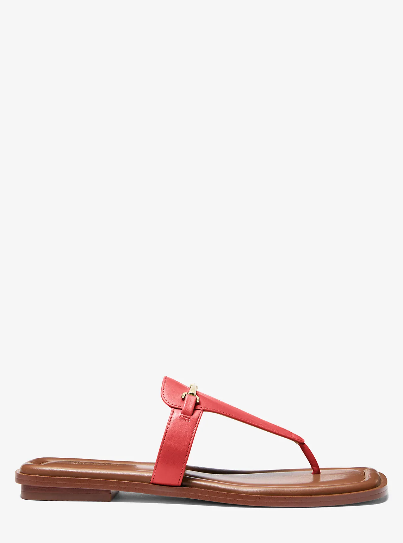 Michael Kors Slipper Lena van leer met T-bandje GEBRANDSIENNA Sale