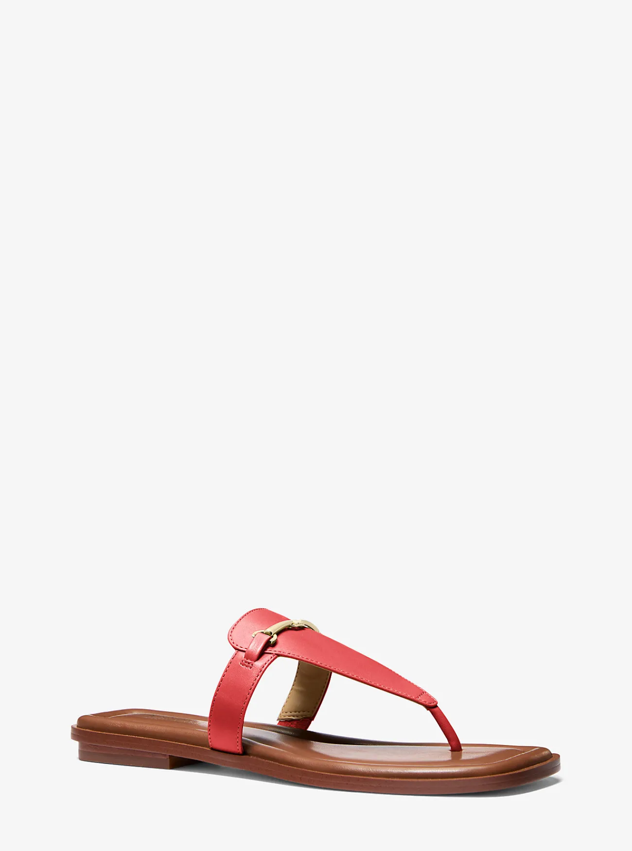 Michael Kors Slipper Lena van leer met T-bandje GEBRANDSIENNA Sale