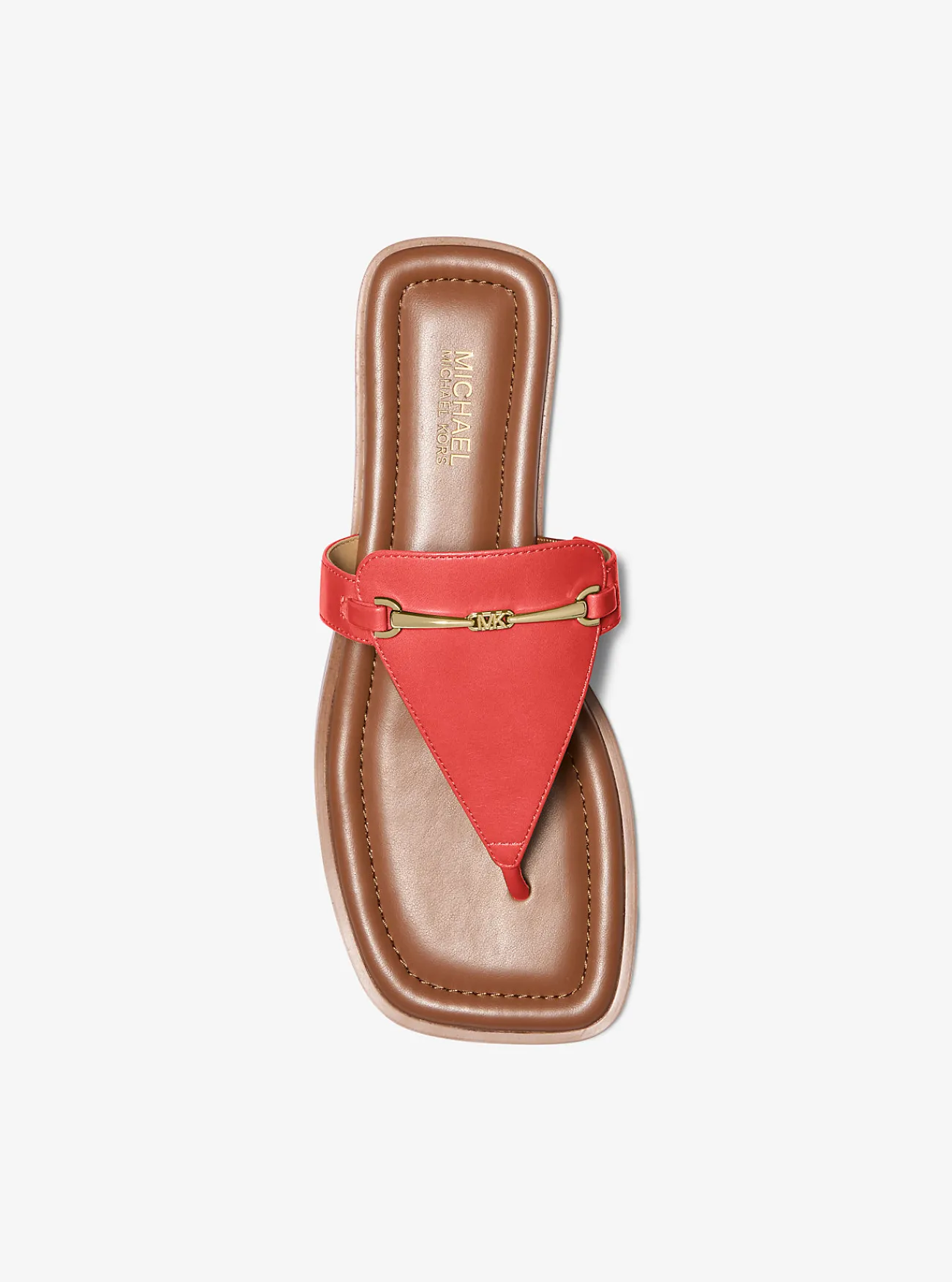 Michael Kors Slipper Lena van leer met T-bandje GEBRANDSIENNA Sale