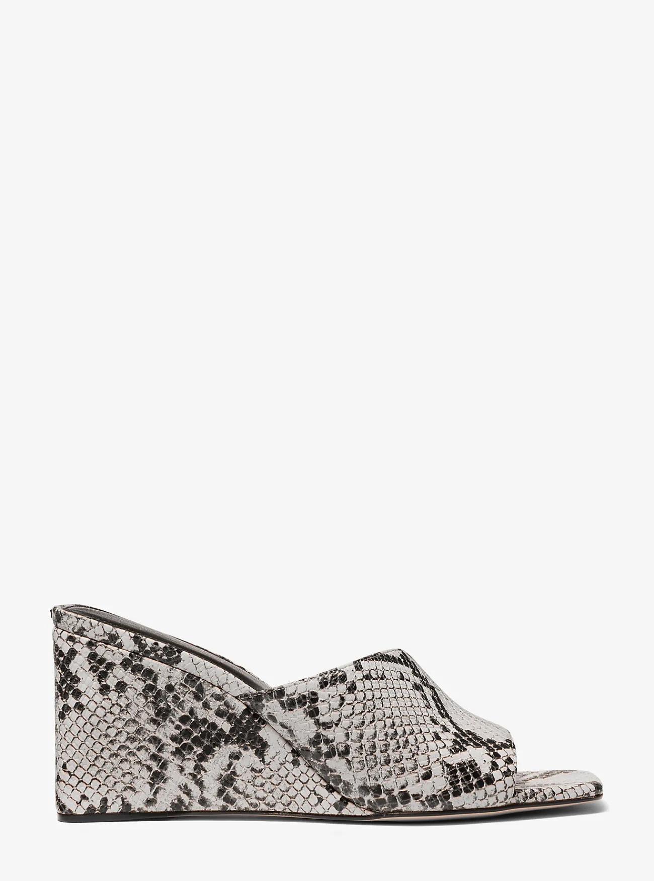 Michael Kors Slipper Merriam van leer met slangenprint in reli&euml;f en blokhak ALUMINIUM Hot