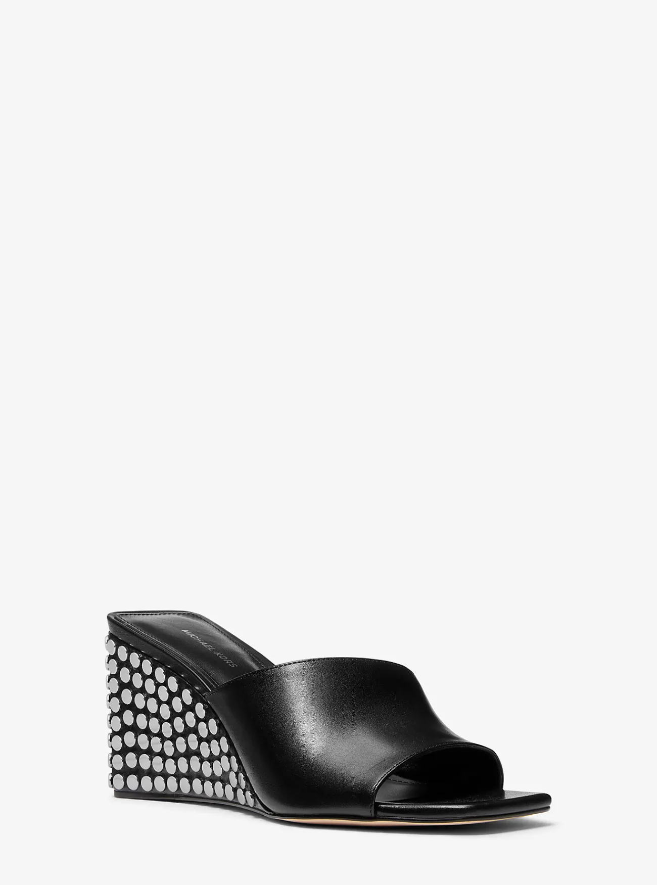 Michael Kors Slipper Merriam van leer met studs en blokhak ZWART Fashion