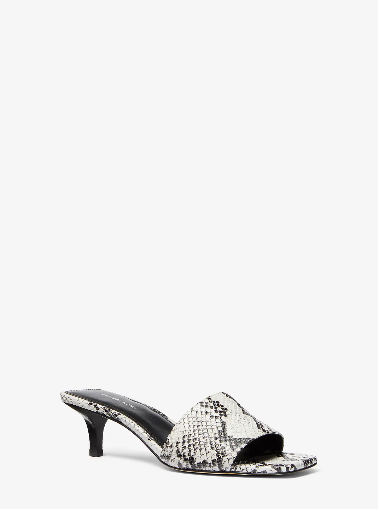Michael Kors Slipper Merriam van leer met slangenprint in reli&euml;f en hakje ALUMINIUM Best